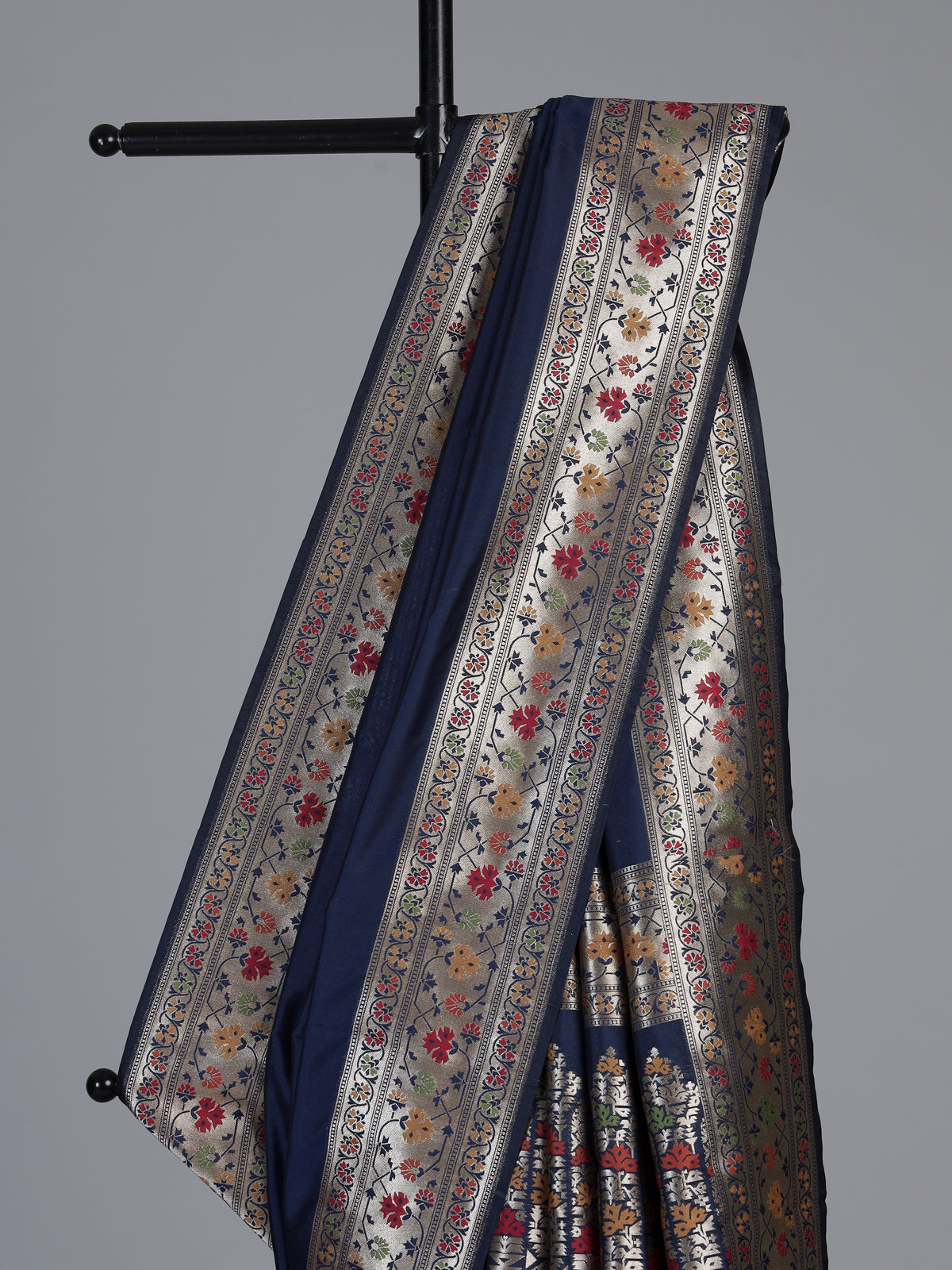 Navy paithani silk saree with floral zari woven elegance