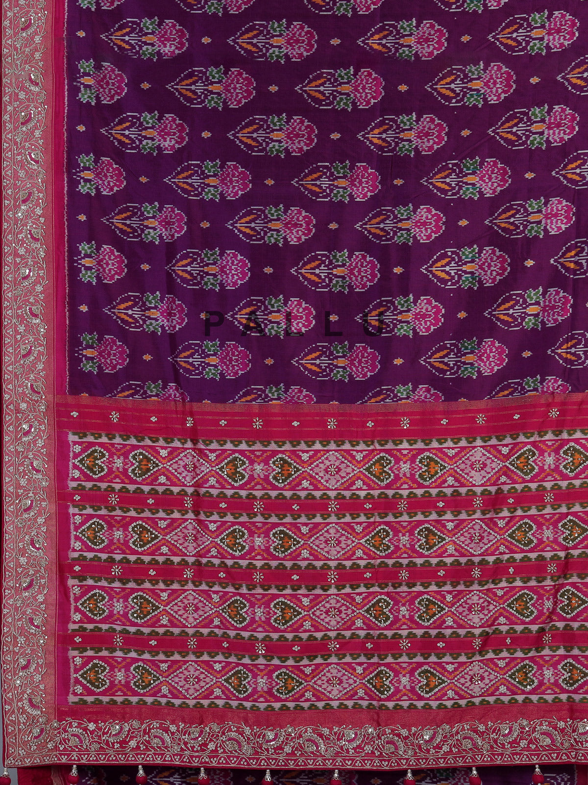 Purple pure hyderabadi patola silk saree with contrast border