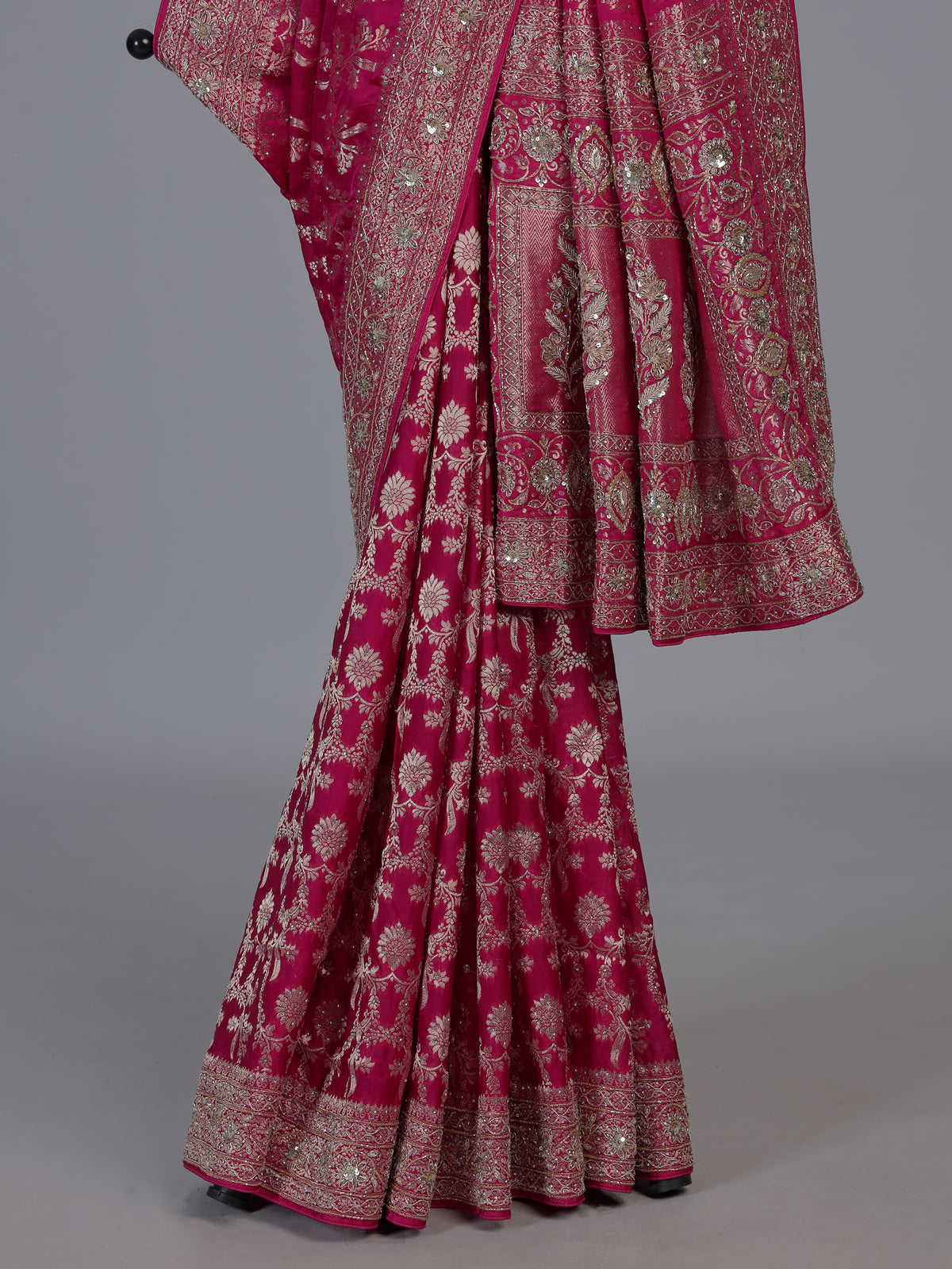 Rani pink modal satin silk bridal designer festive saree