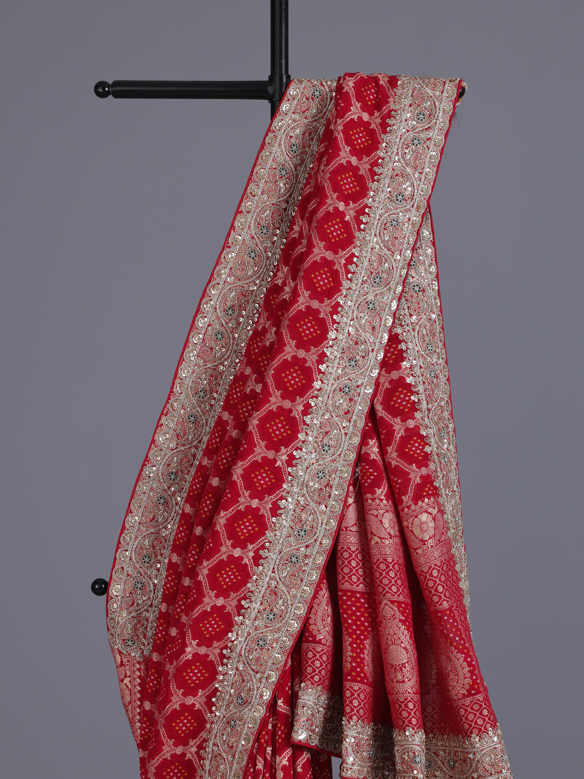 Rani pink bandhani semi georgette saree with tassel pallu elegance