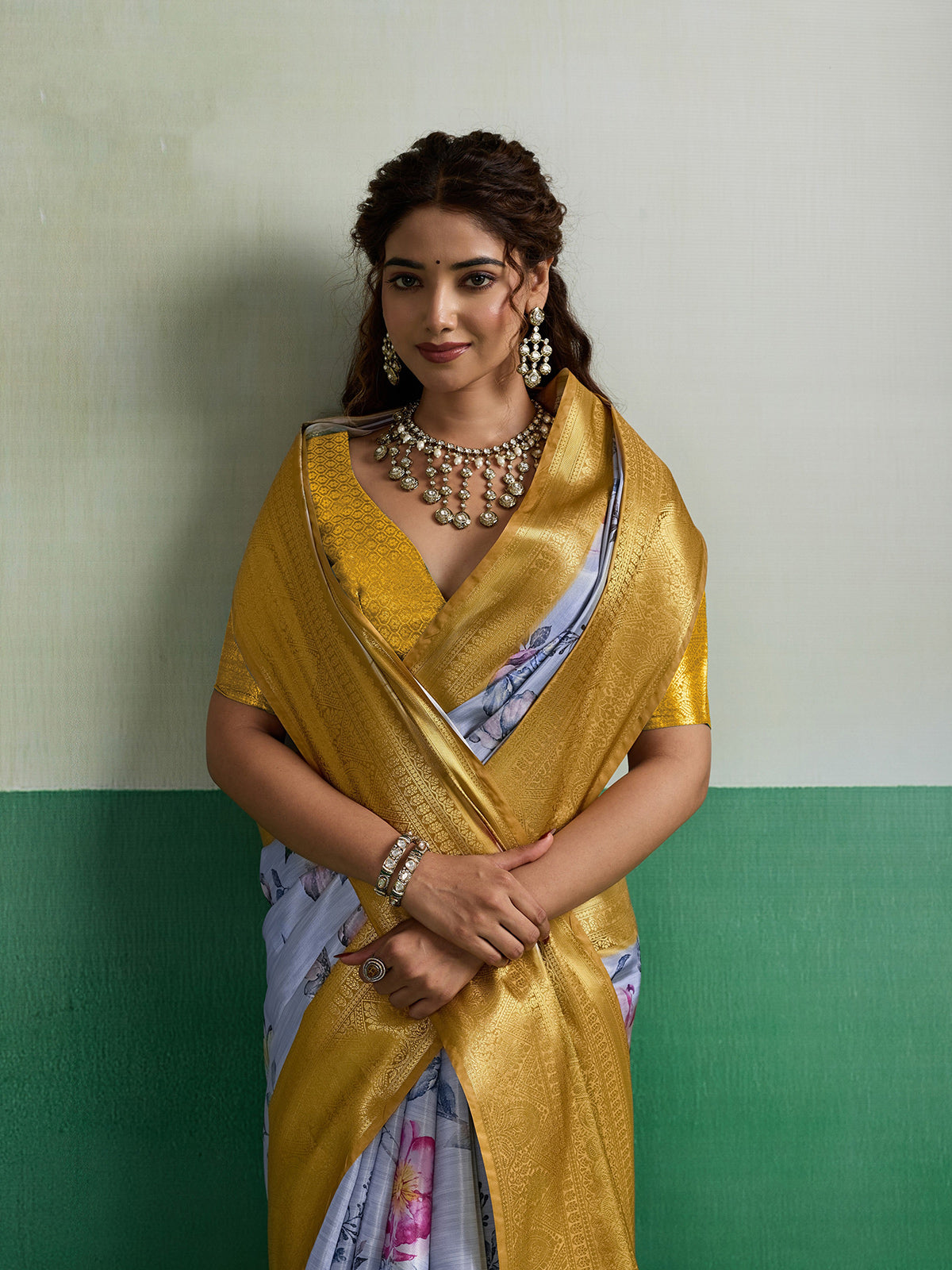 Light blue heritage weave tissue silk saree