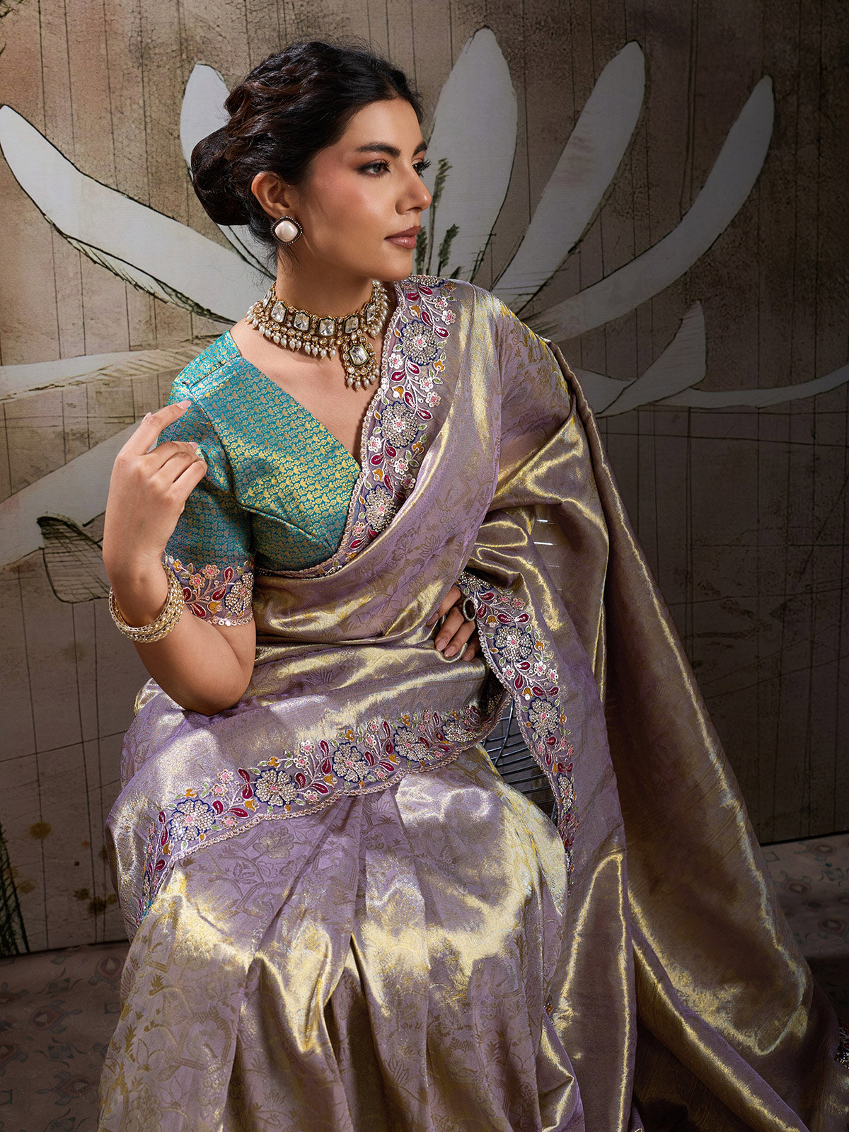 Silver opulent festive banarasi silk saree