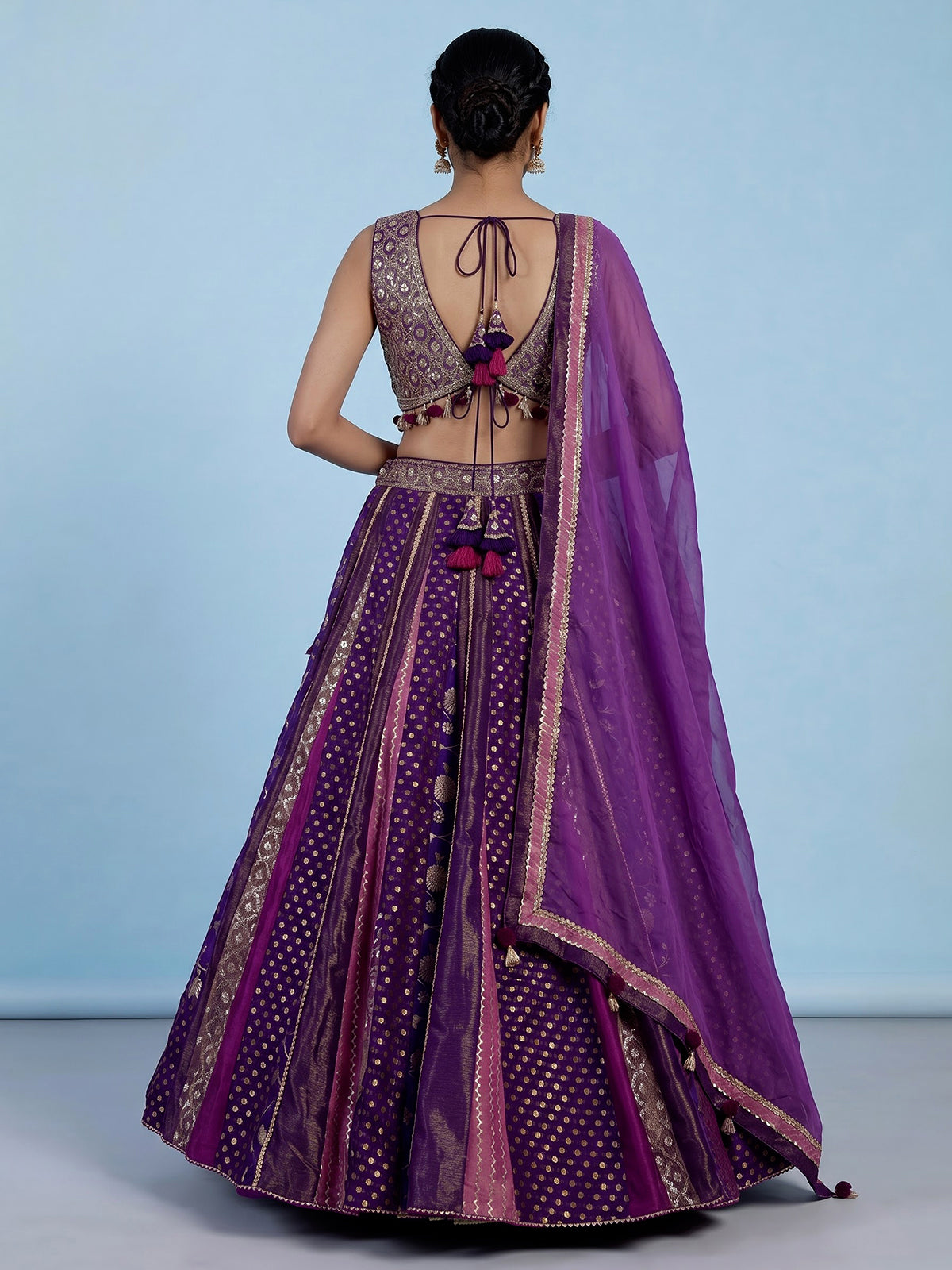 Purple banarasi silk festive lehenga choli with dupatta