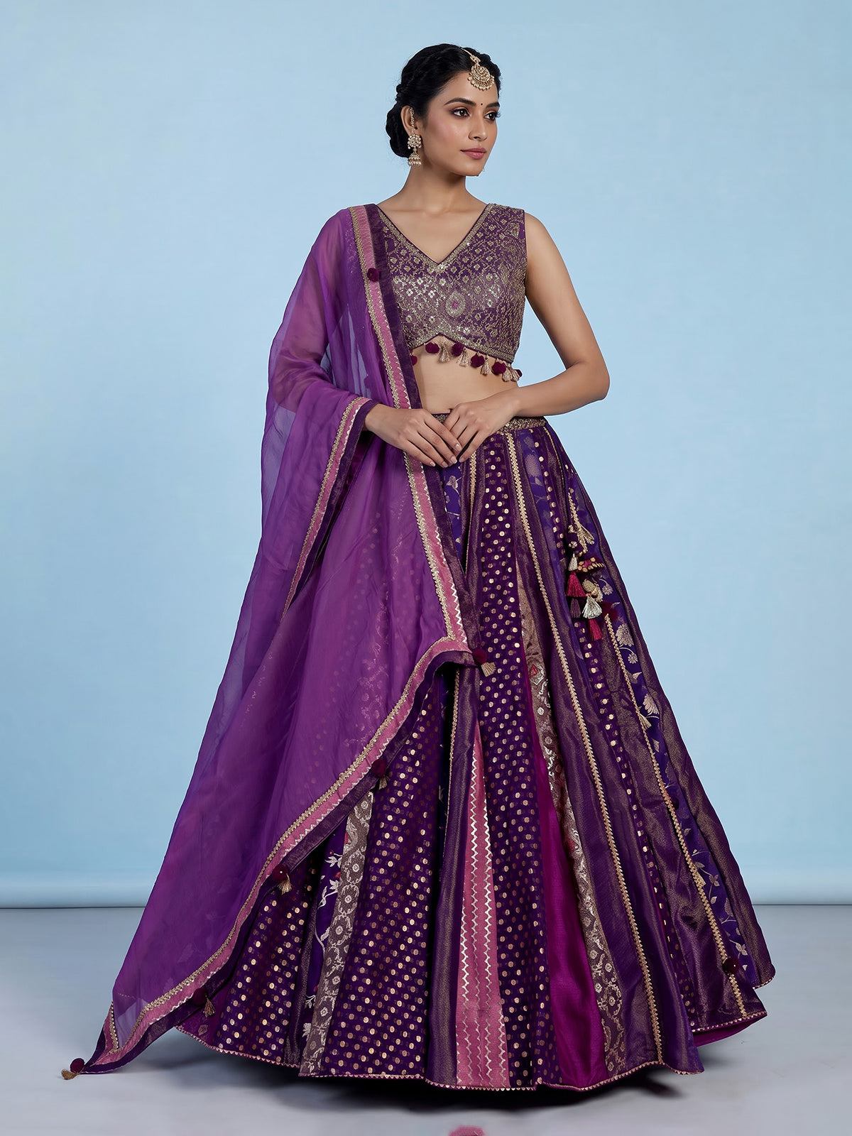 Purple banarasi silk festive lehenga choli with dupatta