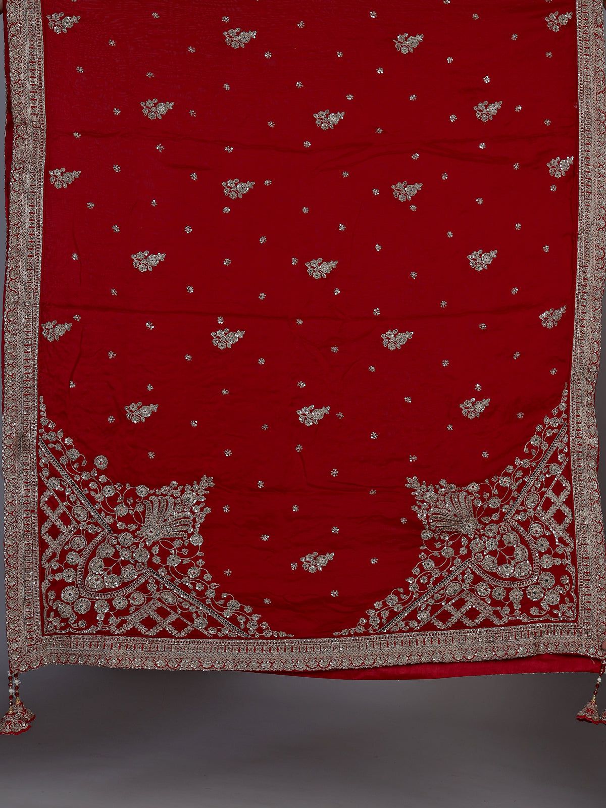 Designer red raw silk unstitched bridal lehenga choli with double dupatta