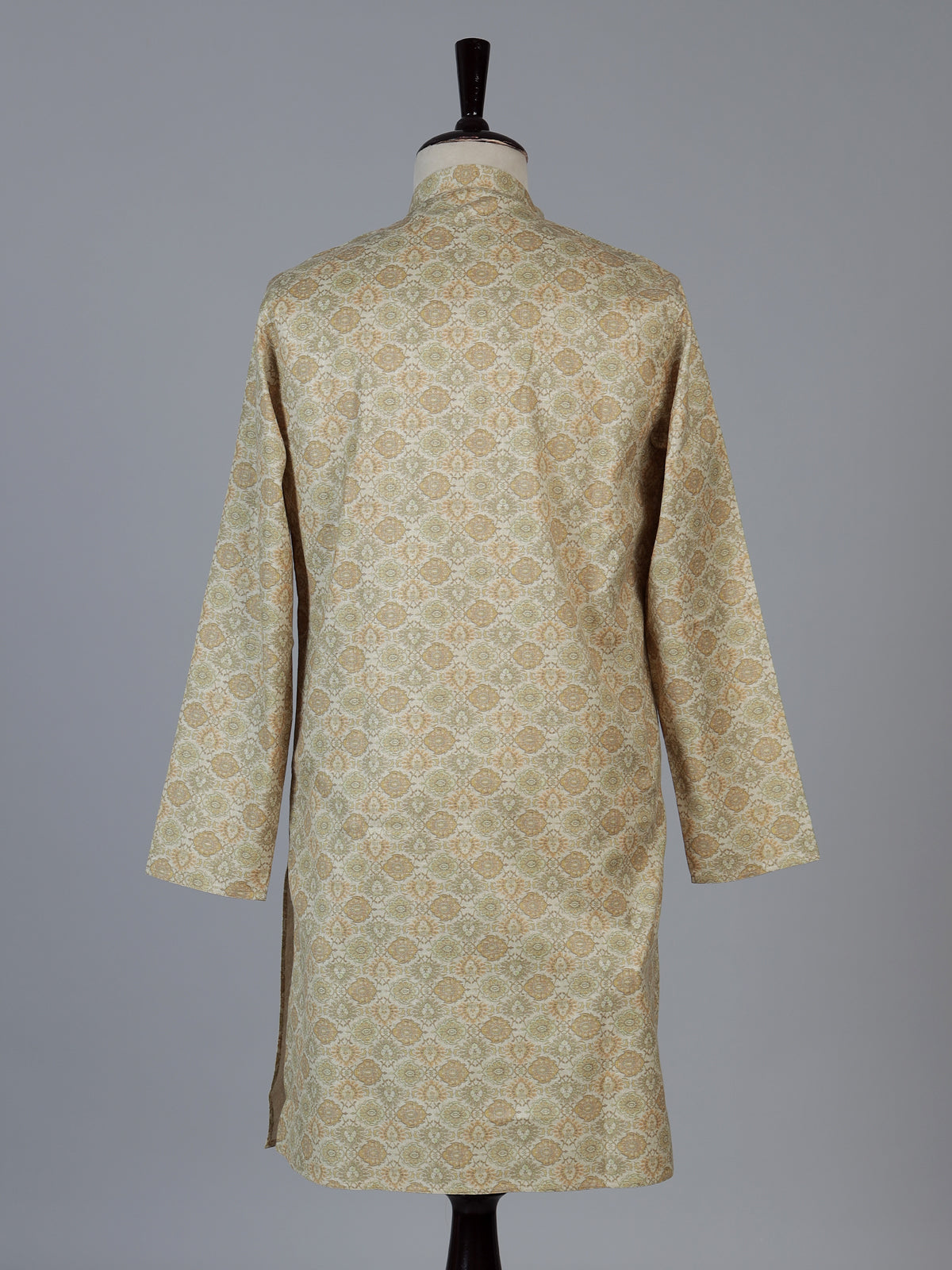 Light green linen silk festive printed kurta suit for men