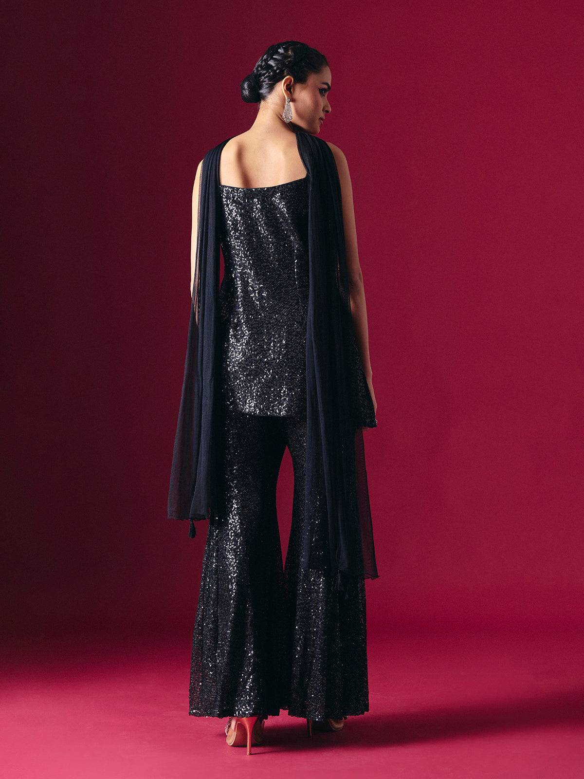 Black net embellished designer palazzo salwar suit