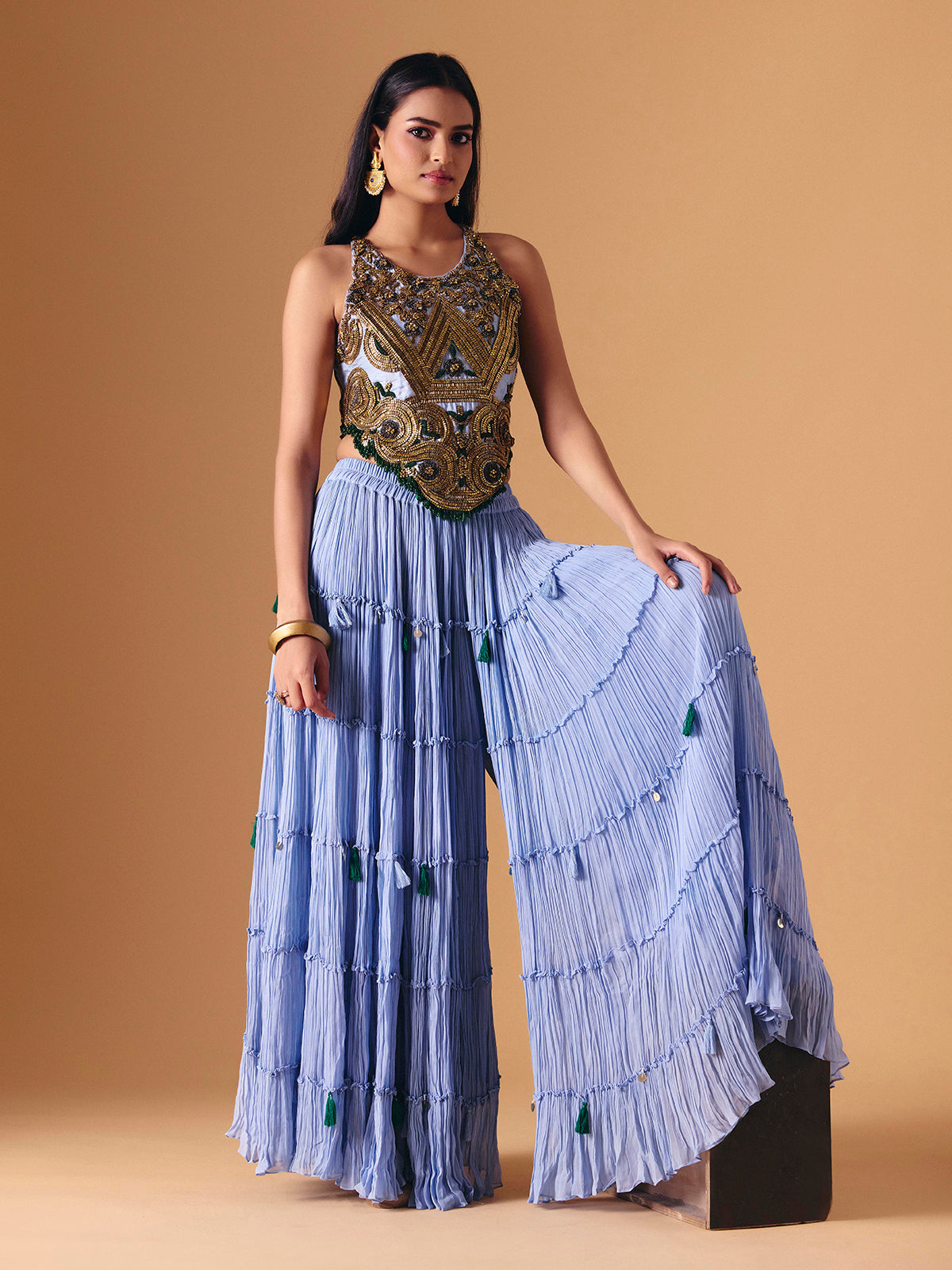 Lavender chiffon designer palazzo salwar suit for reception wear