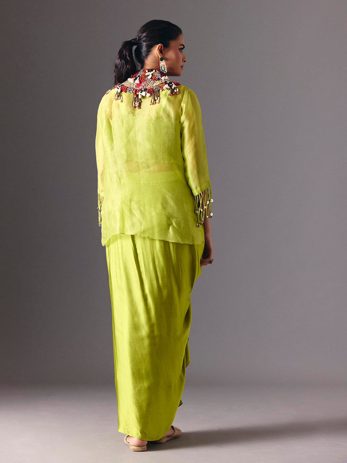 Light green tissue silk designer indo western salwar suit