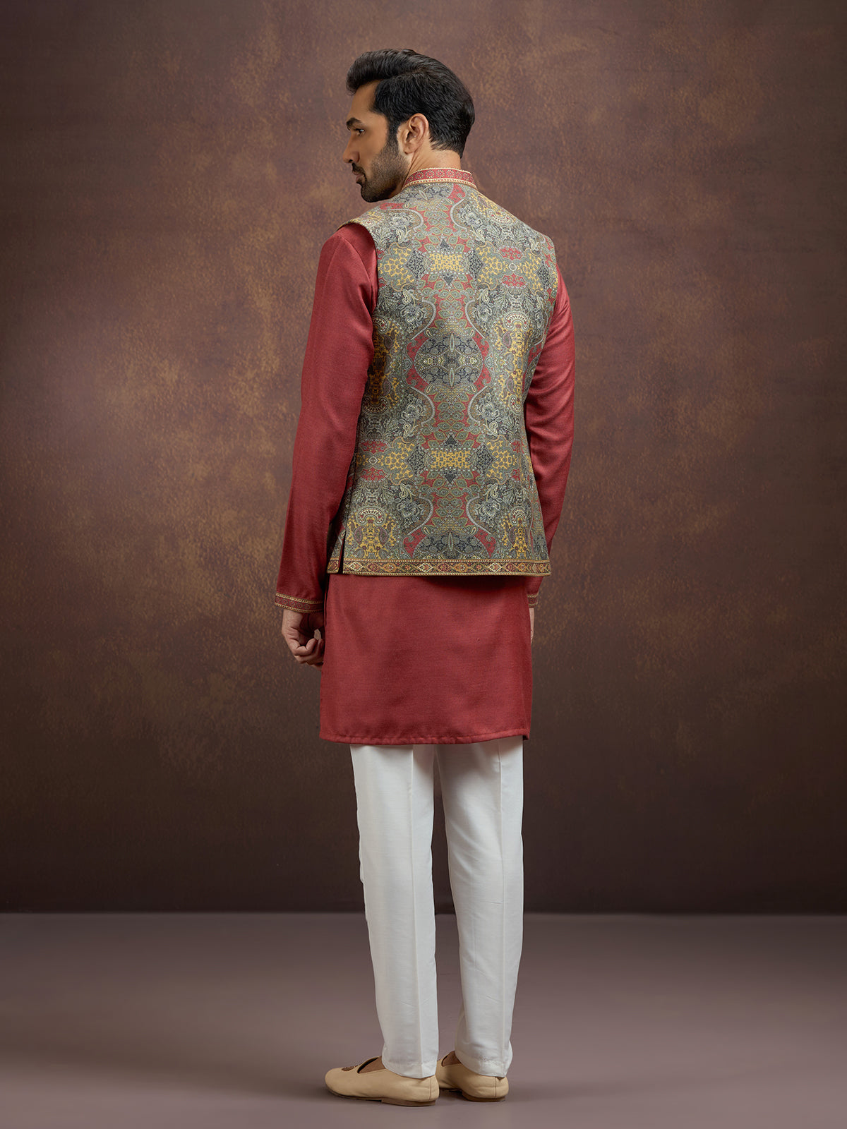 Maroon majestic pashmina silk waistcoat set