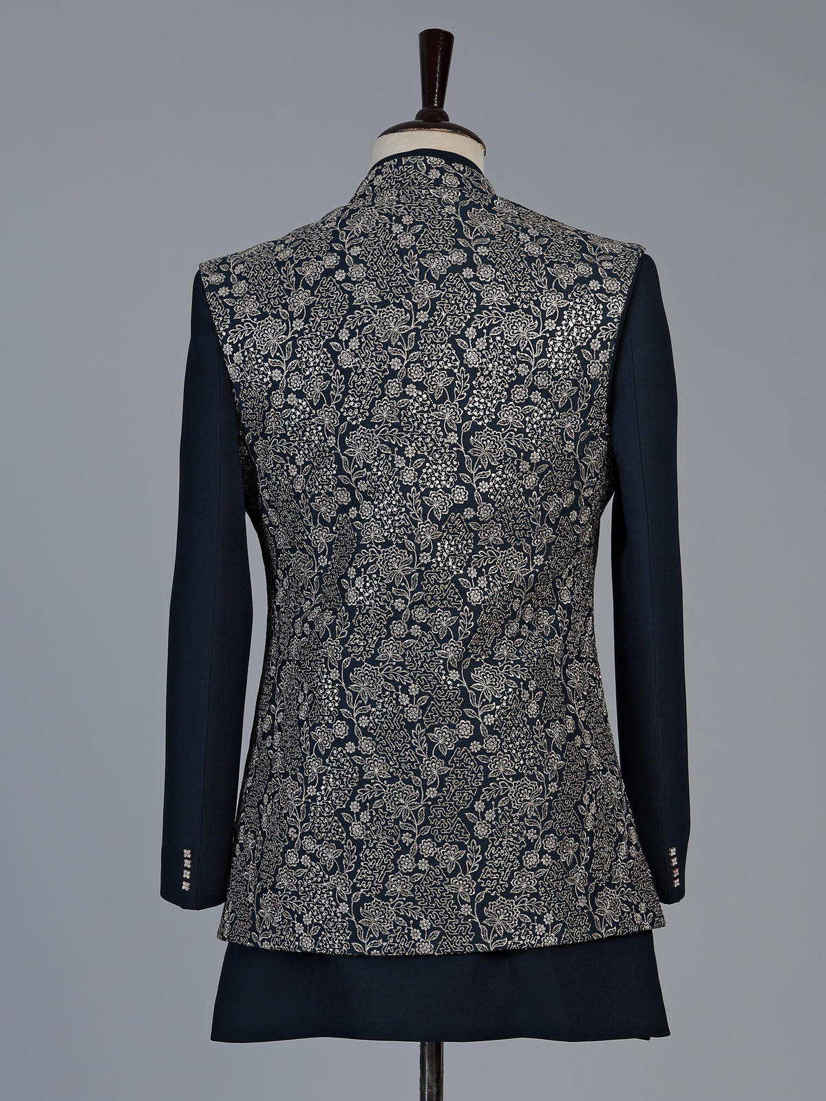 Peacock blue premium mens jacquard indo western