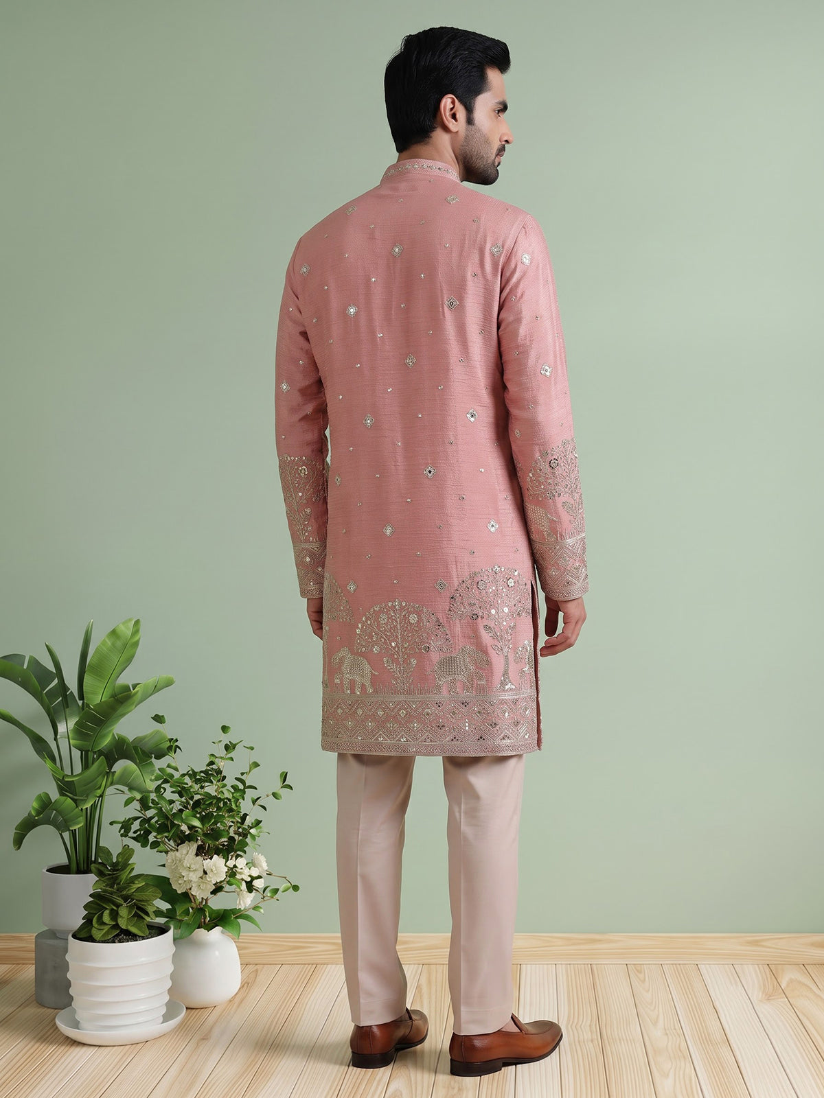 Onion pink elegant wedding mens kurta suit