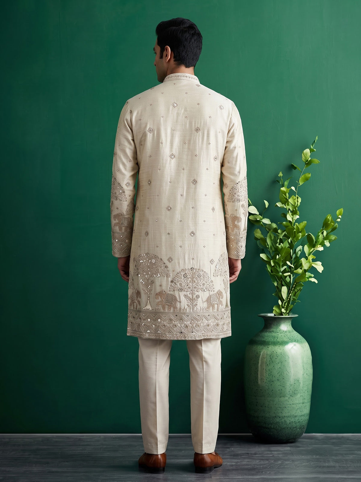 Cream premium festive wear mens kurta pant