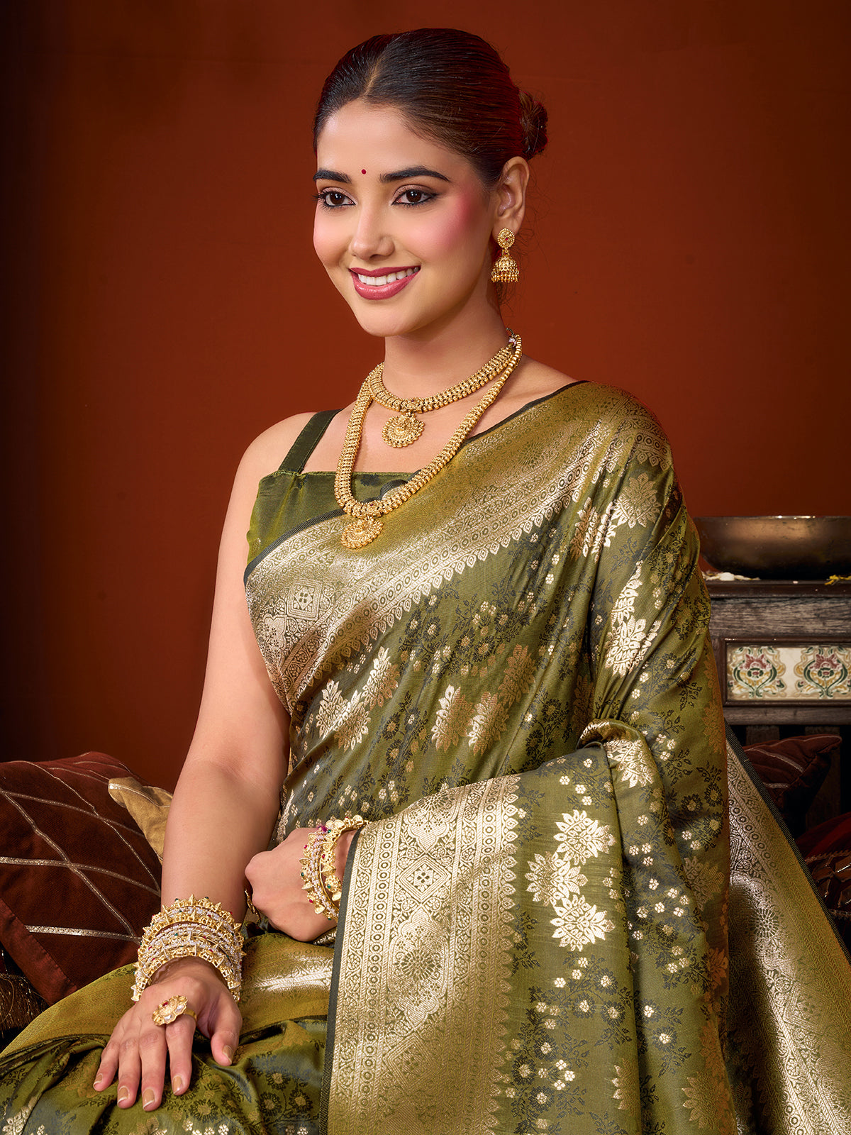 Green timeless festive silk saree