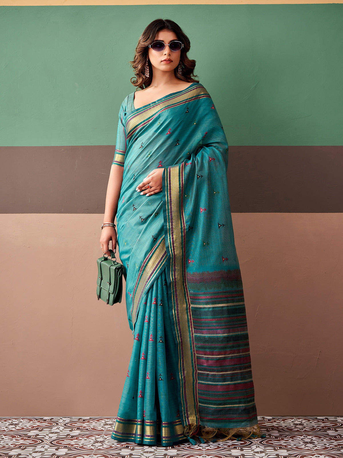 Mint blue classic festive saree