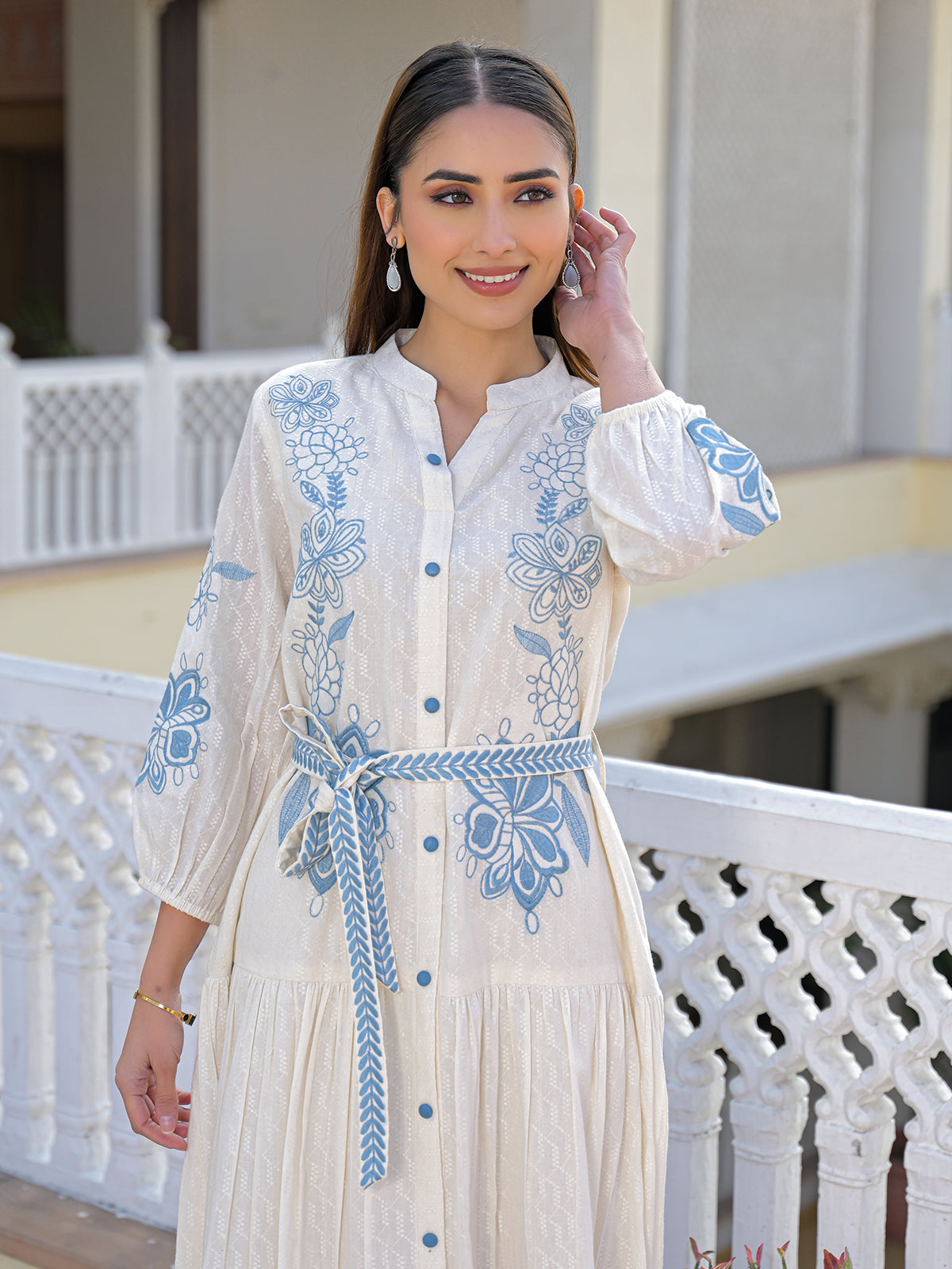 Off white embroidered schiffli cotton kurti