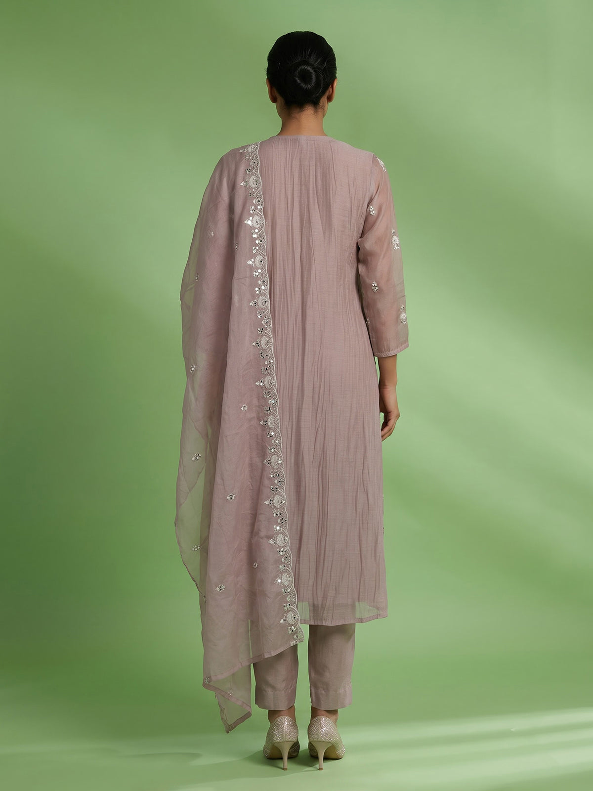 Dusty lilac purple tissue cotton festive kurti set with dupatta