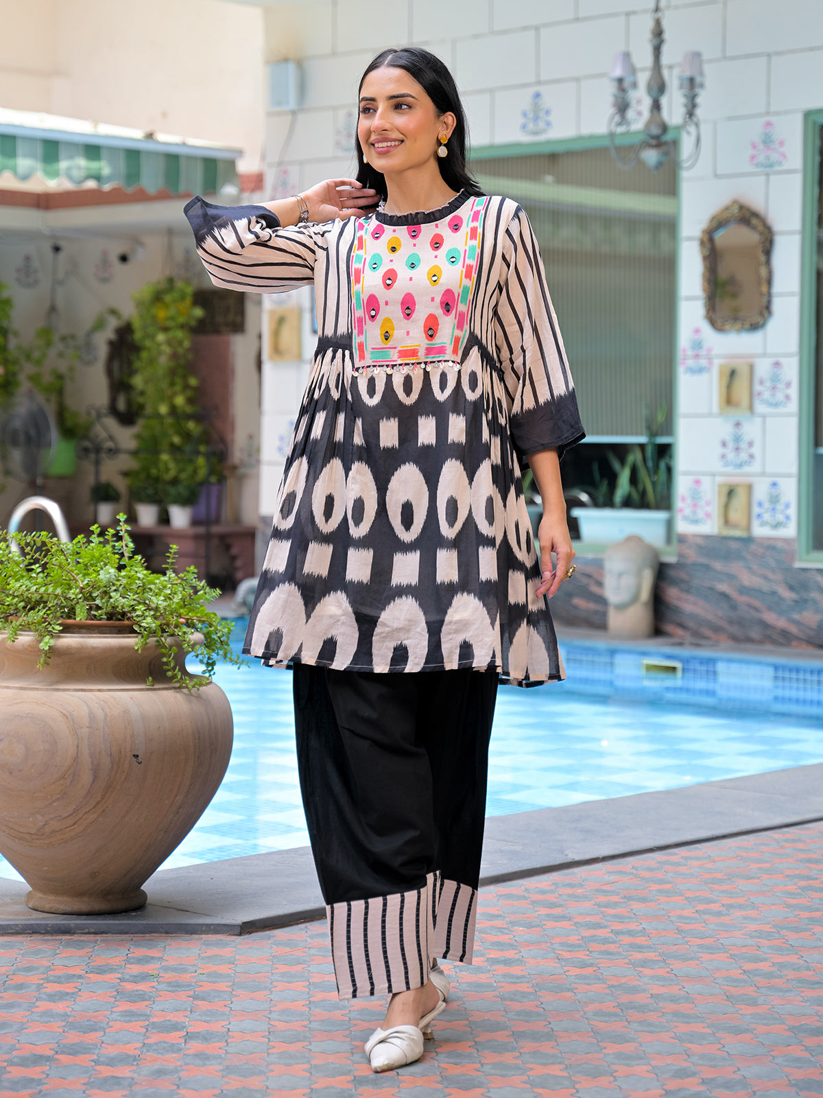 Black designer printed palazzo kurti set