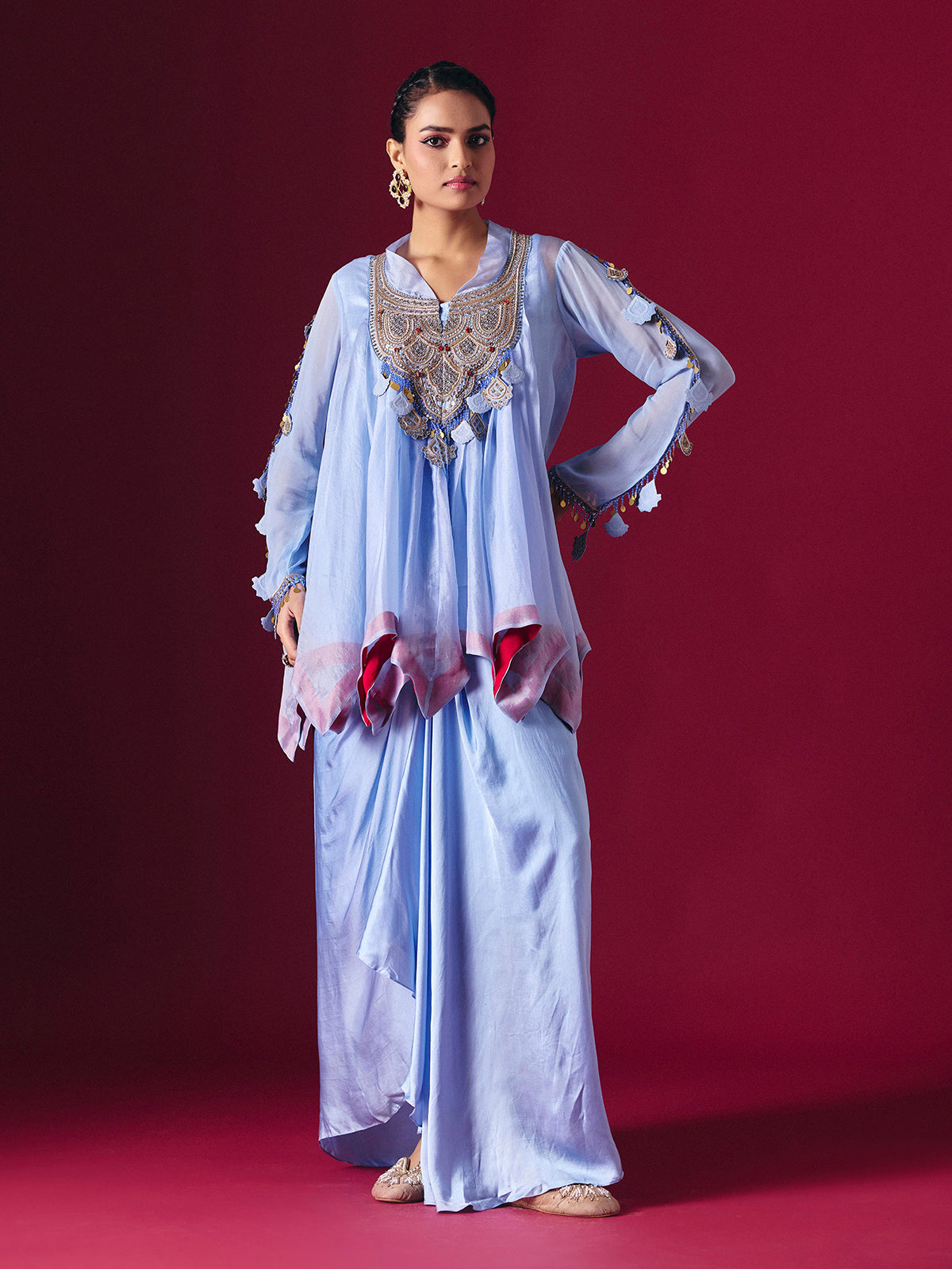 Lavender tissue silk designer indo western salwar suit