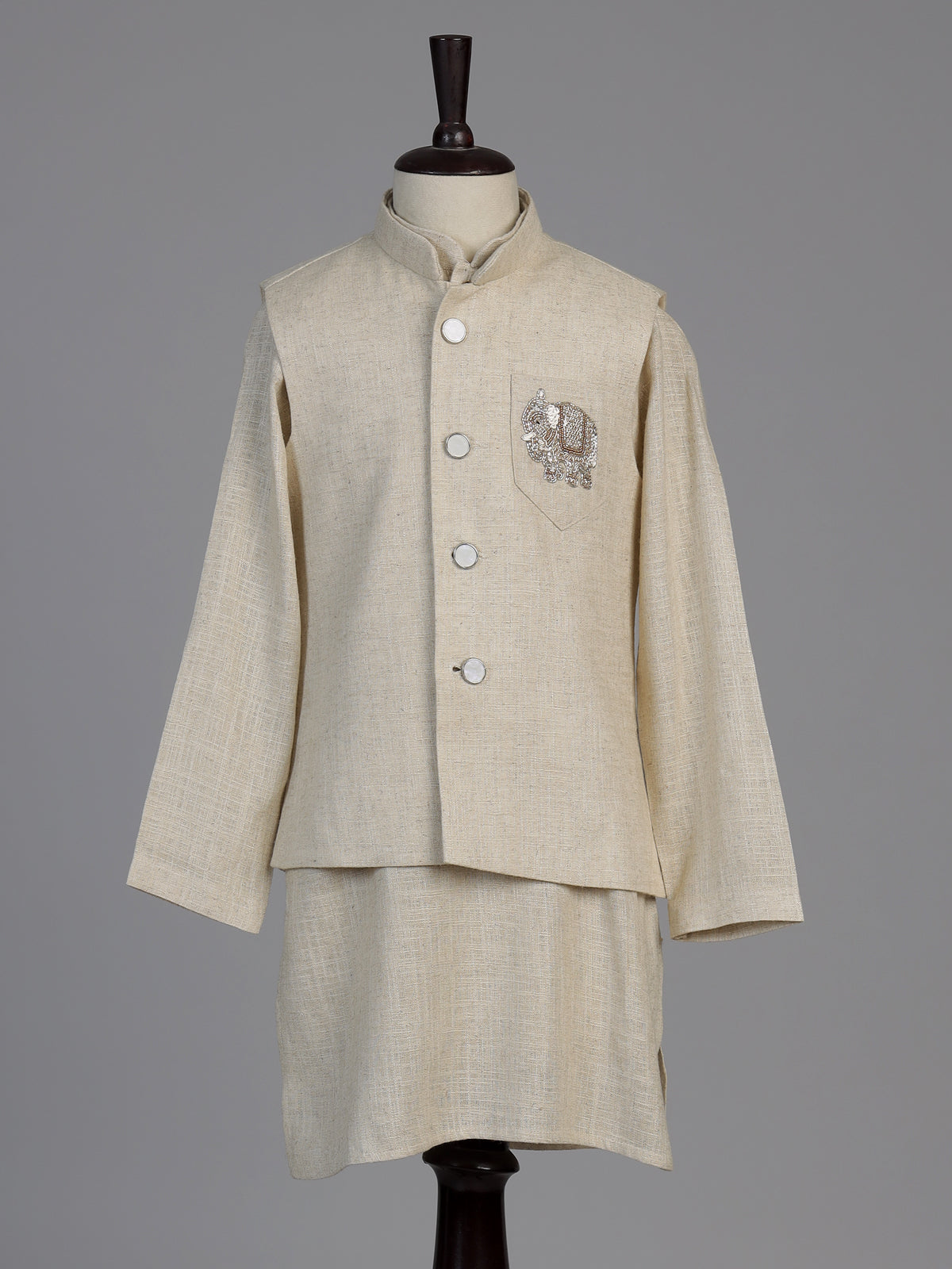 Cream elephant embroidered boys waistcoat set