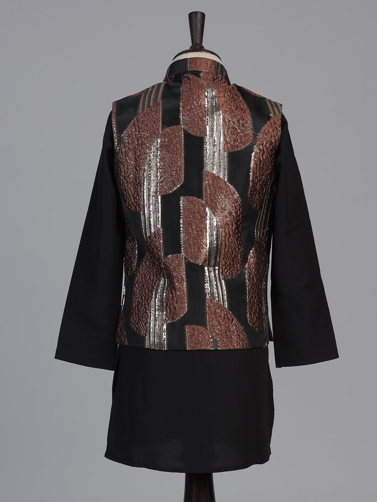 Black metallic nehru boys waistcoat set