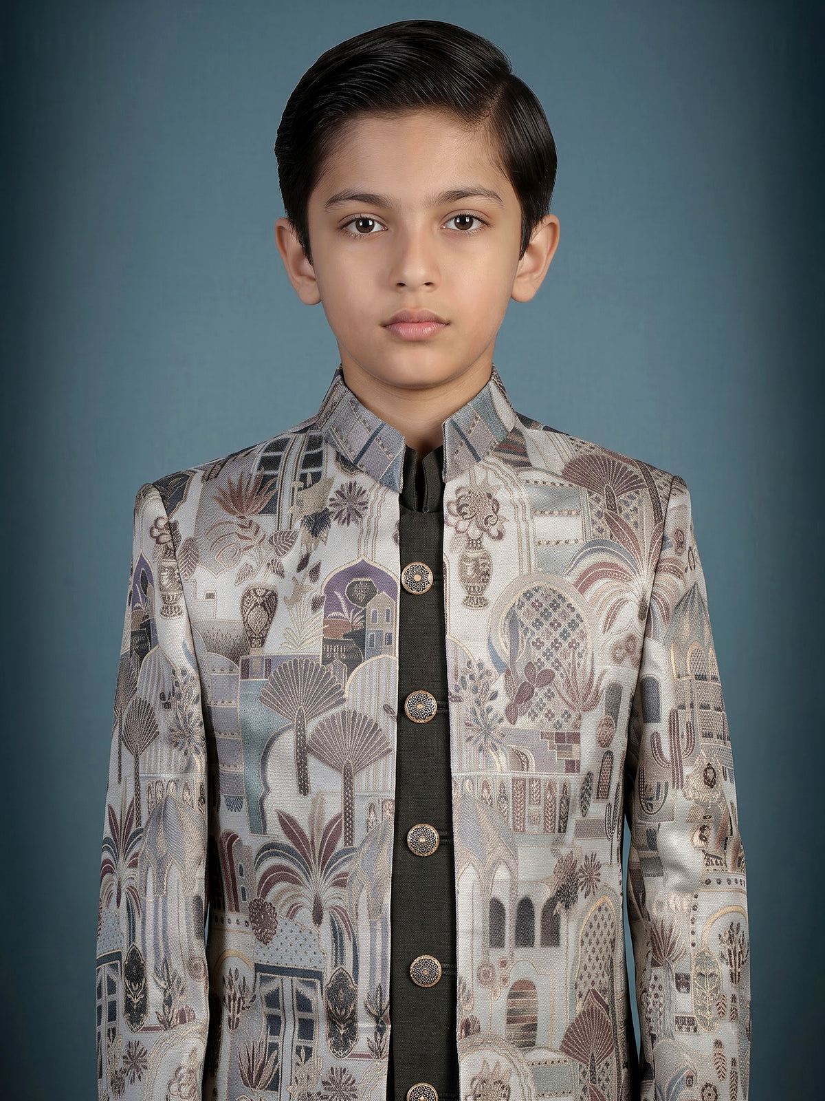 Black heritage printed boys indo western