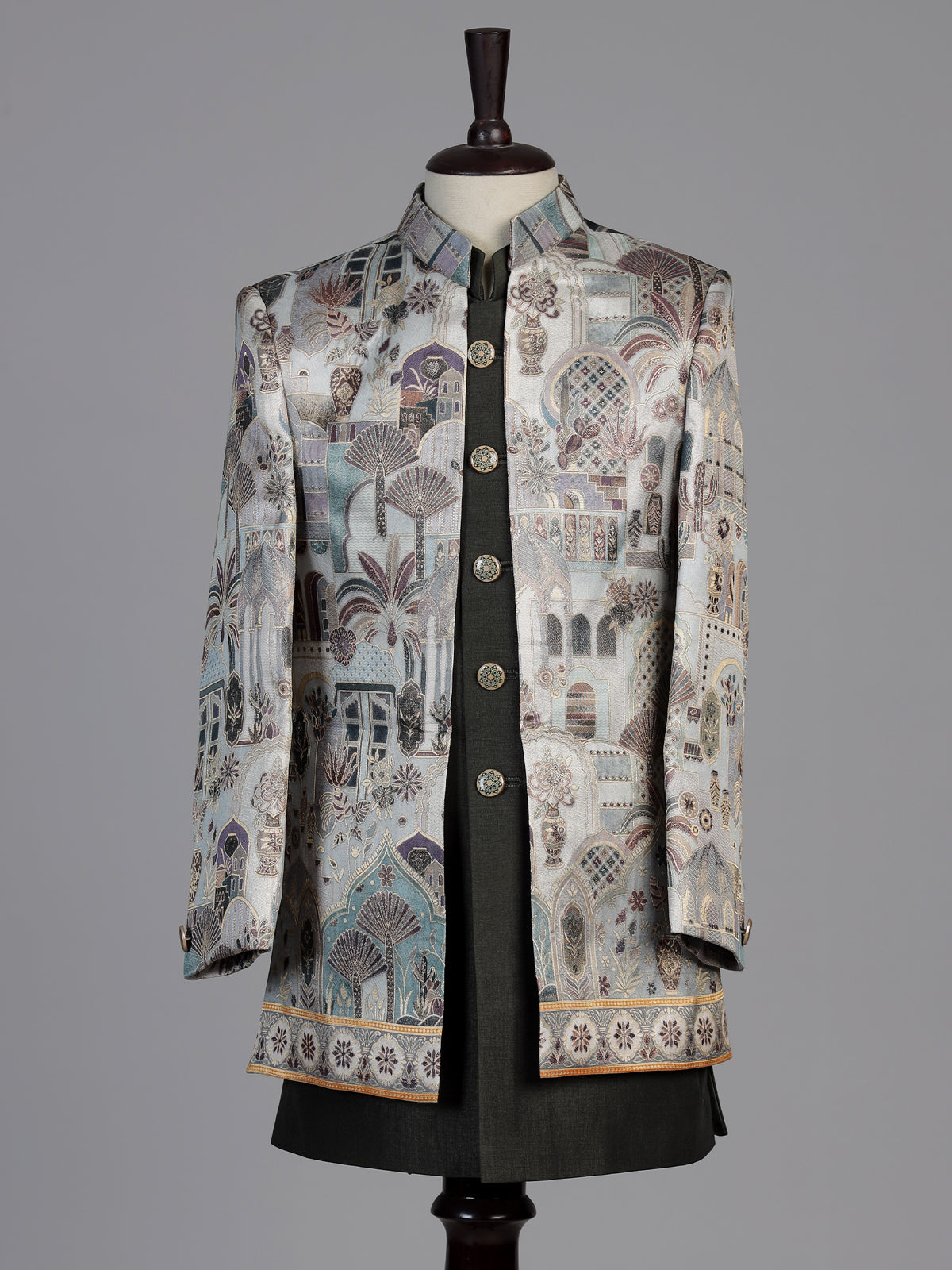 Black heritage printed boys indo western