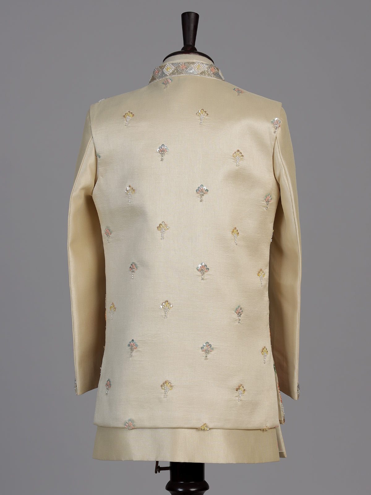 Pastel beige floral boys indo western