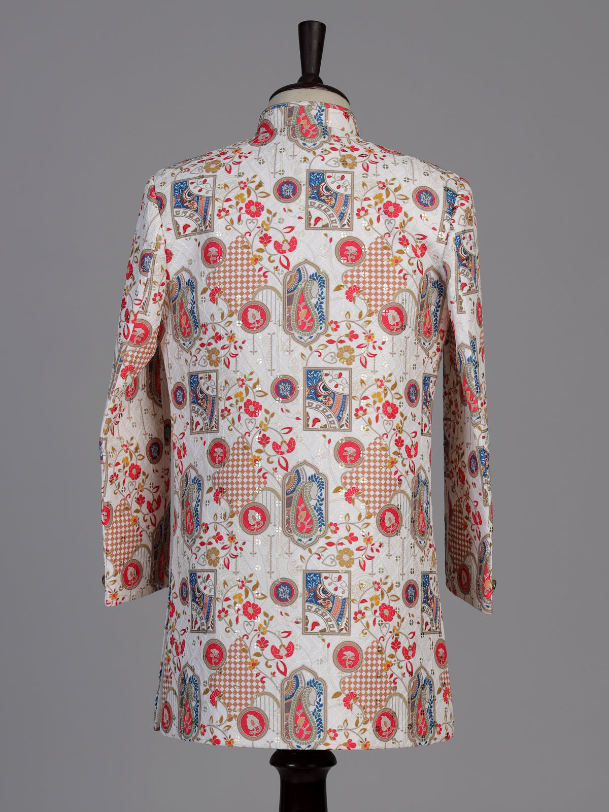 Beige Kalamkari printed boys indo western