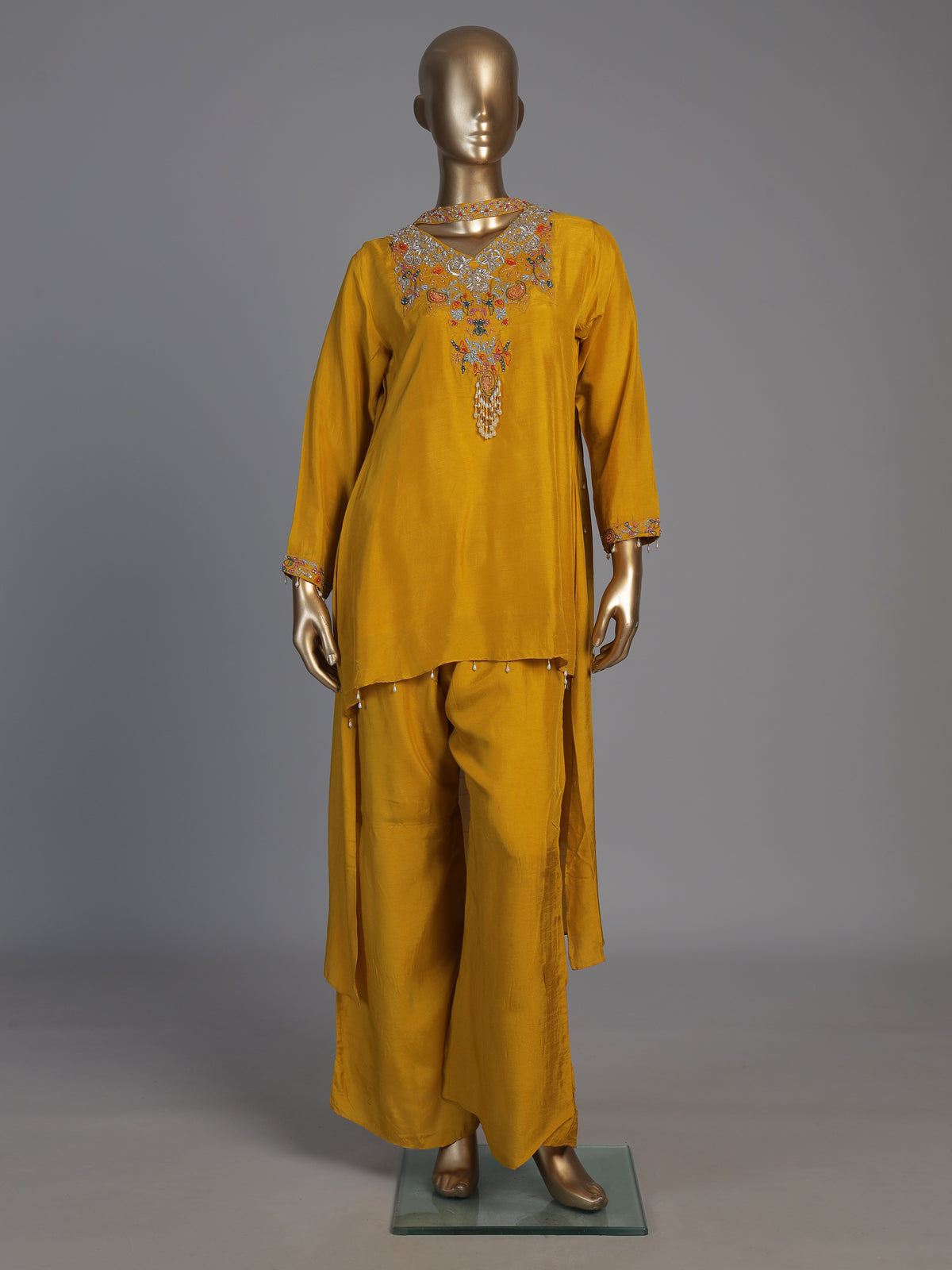 Mustard yellow designer choker dupatta suit for women