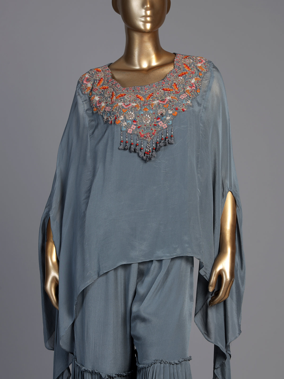Grey designer kaftan style sharara suit for women