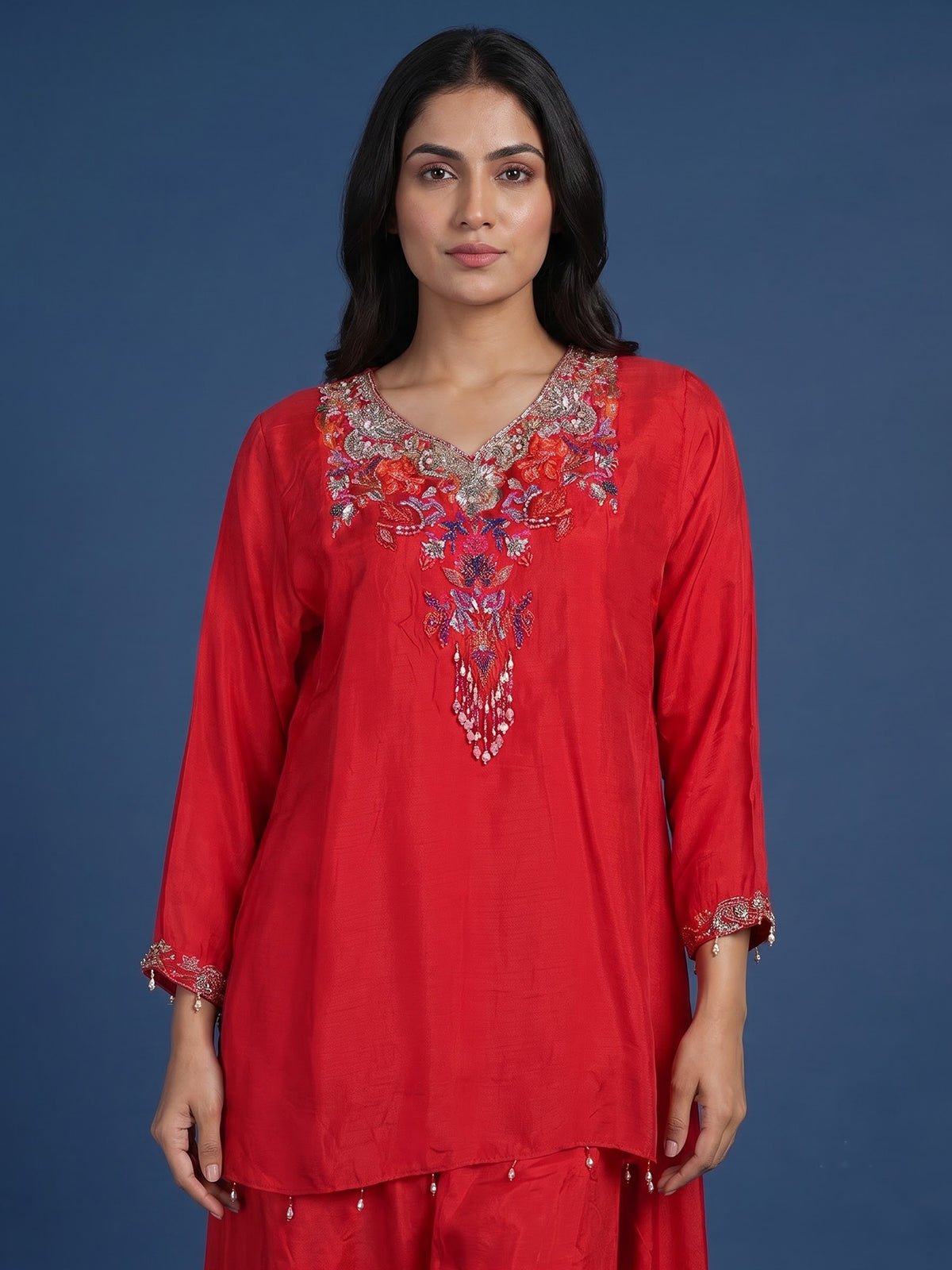 Red designer choker dupatta suit for women