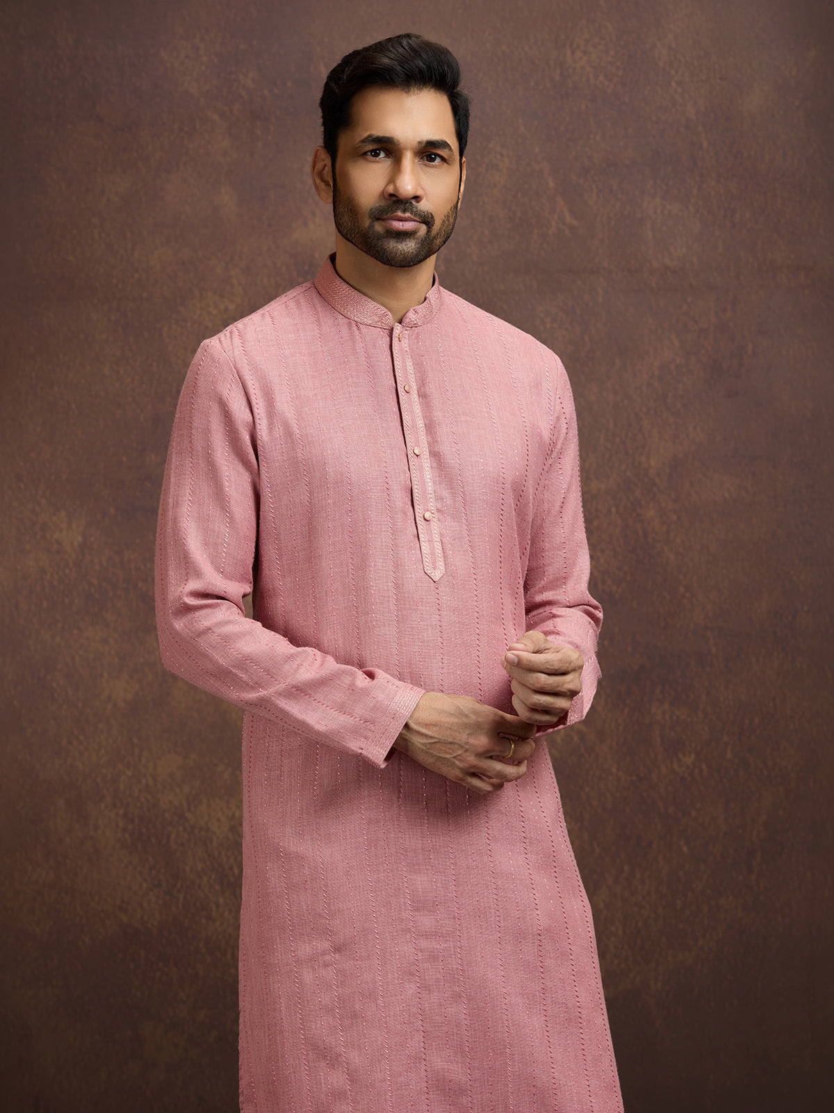 Pink festive embroidered linen kurta pajama collection
