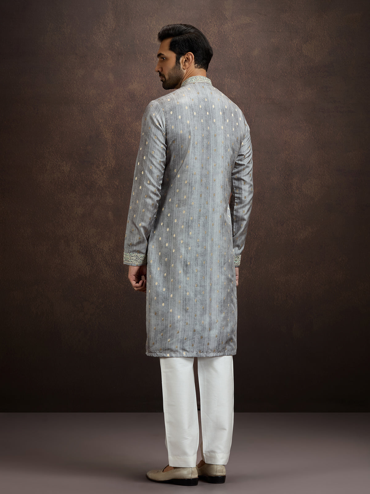 Grey thread zari kurta pajama for men