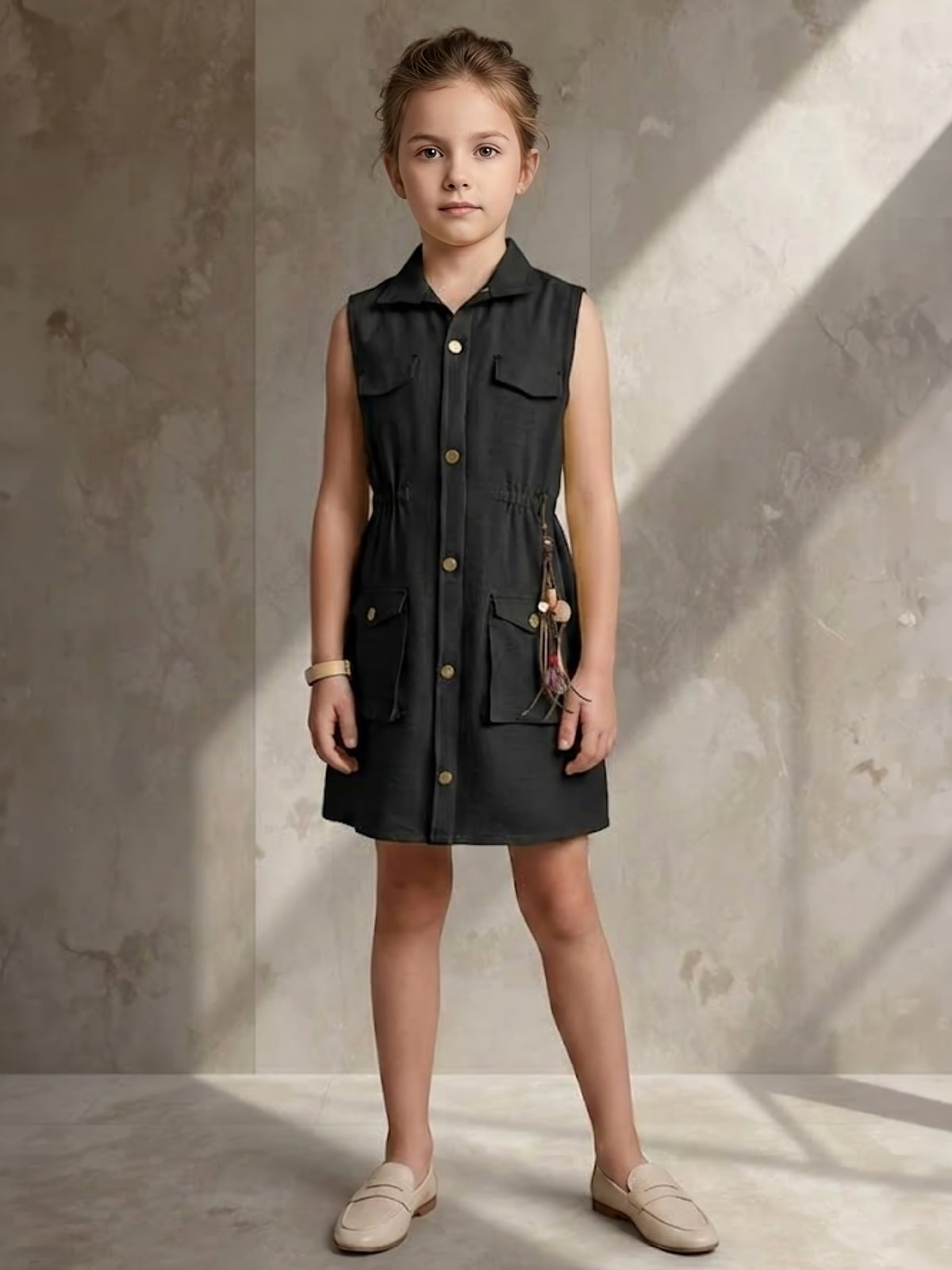 Black safari shirt girls dress