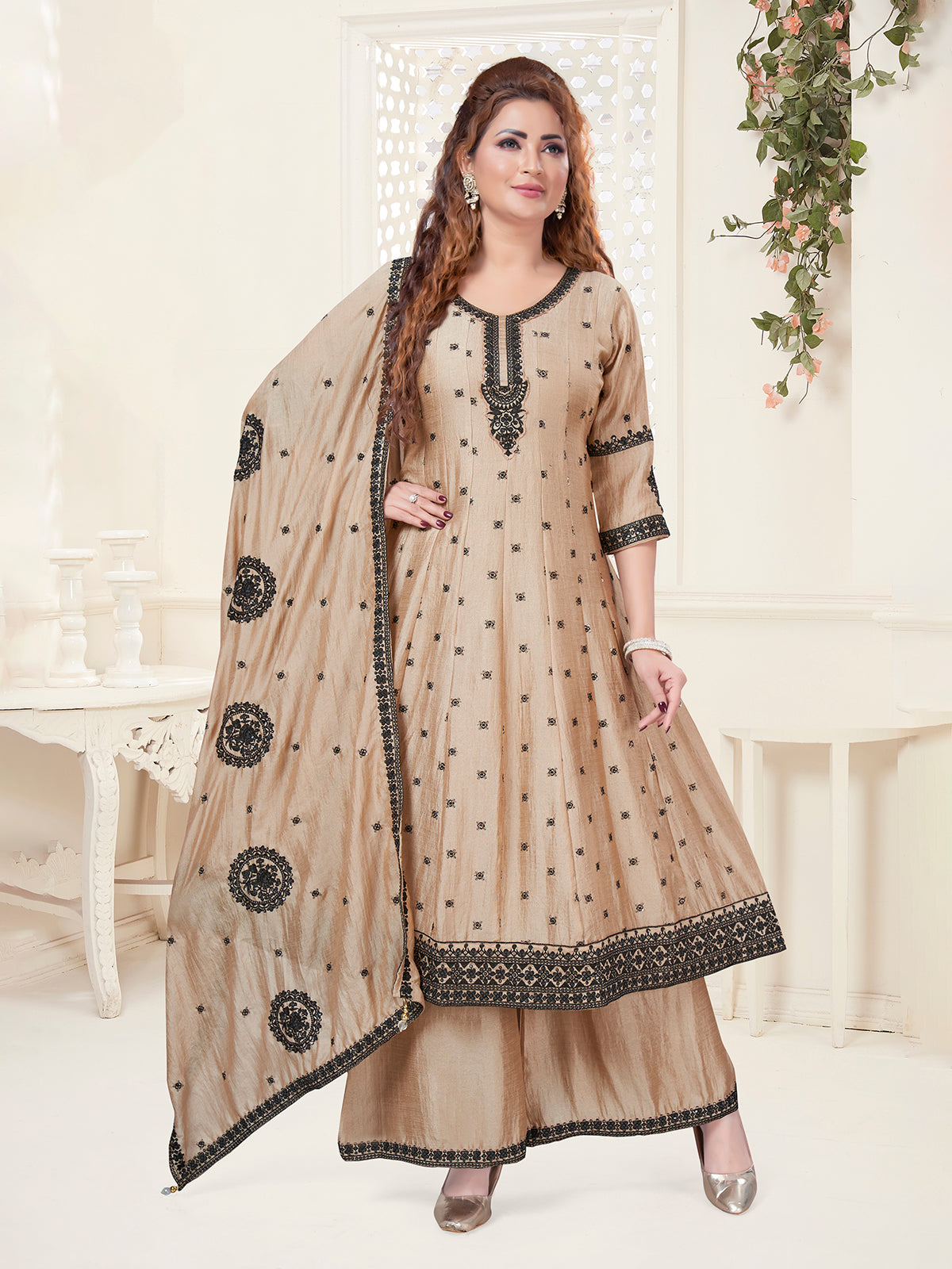 Light brown silk anarkali salwar suit women