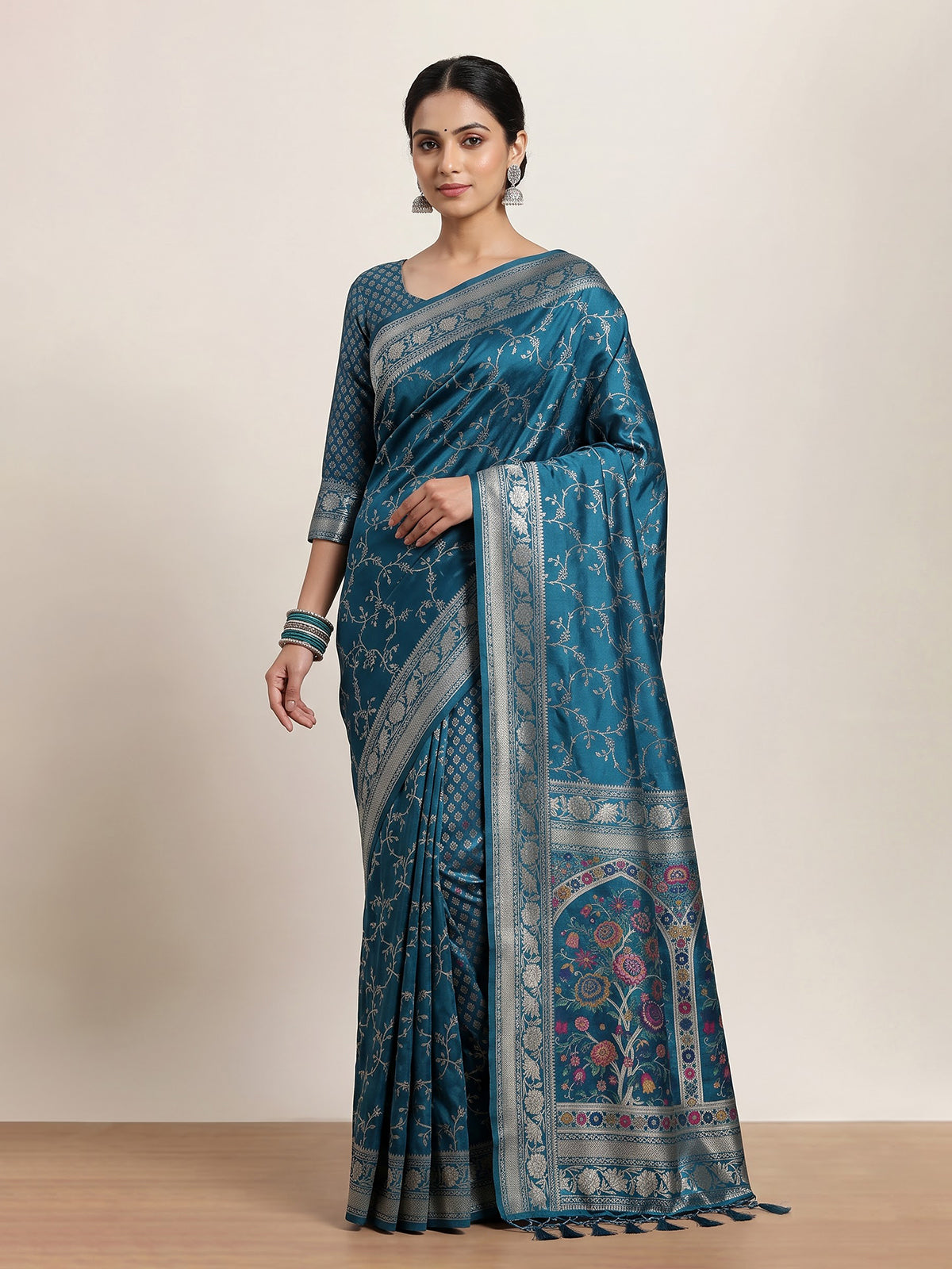 Blue women mughal meenakari zari saree