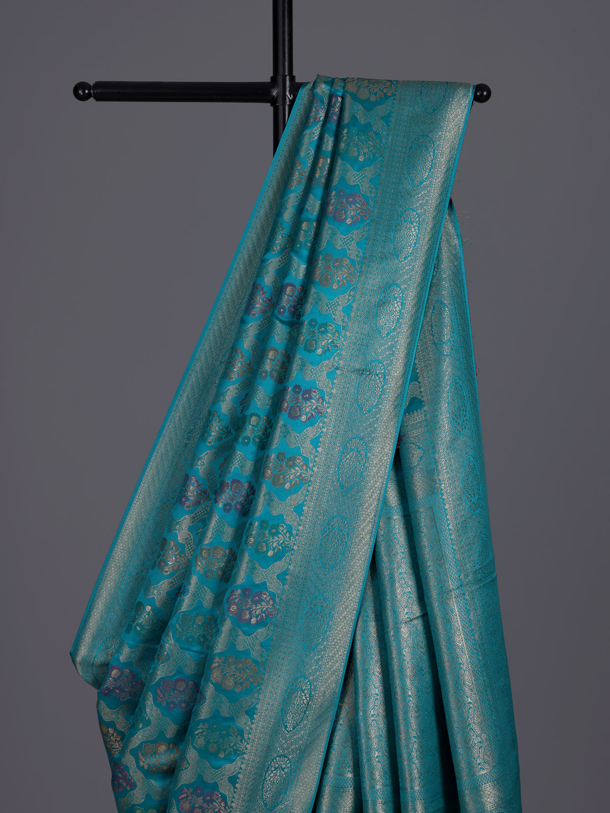Rama blue women paisley zari saree