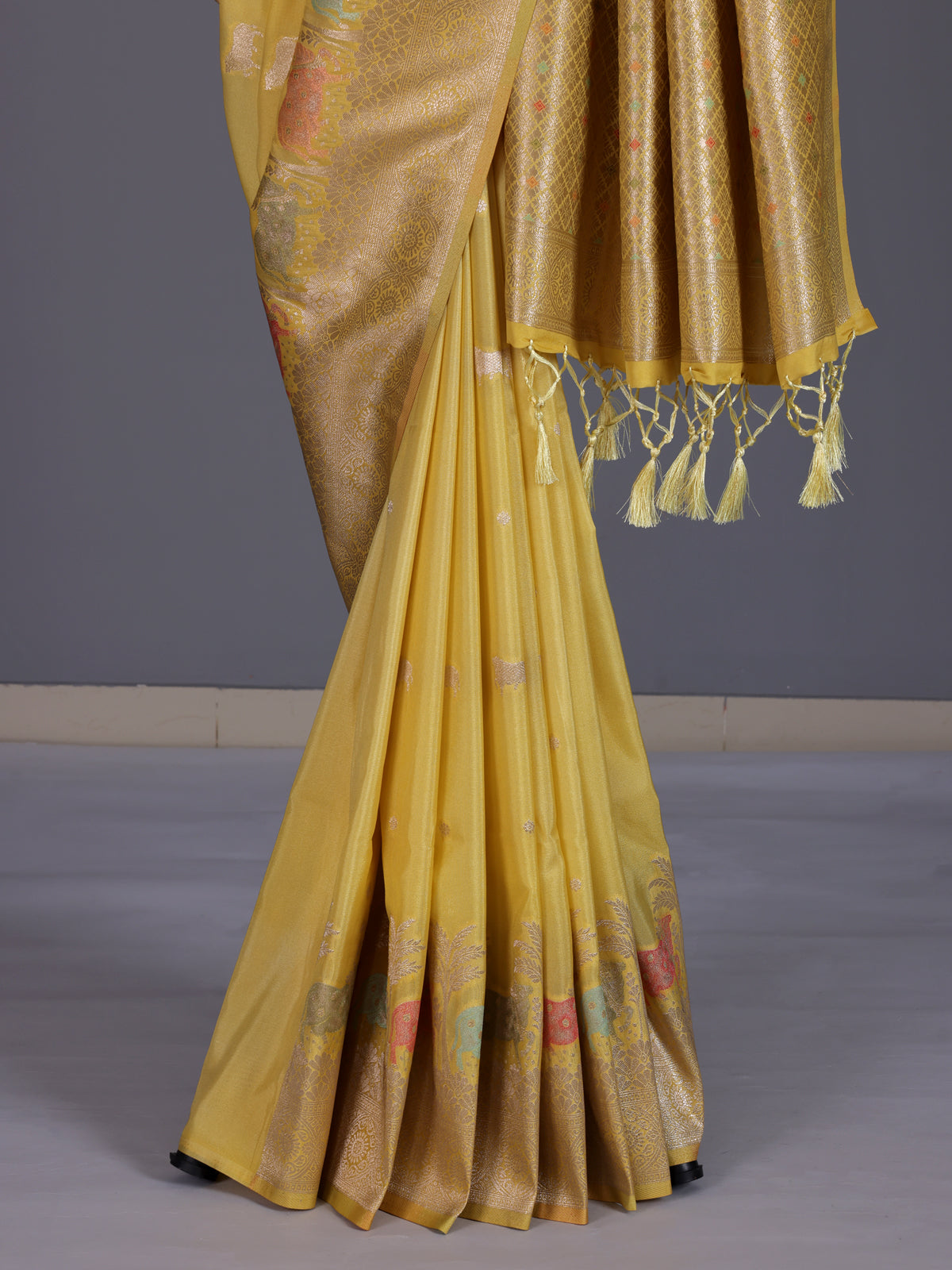 Yellow women meenakari zari saree