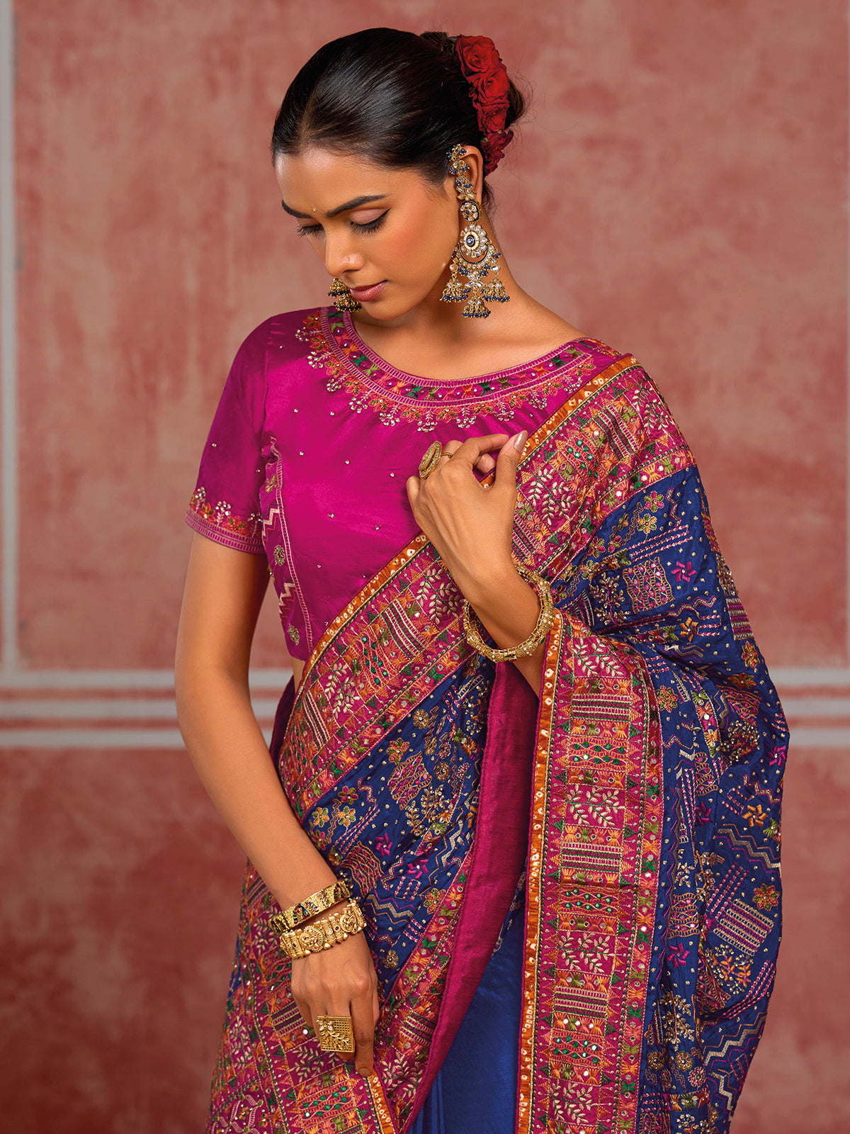 Purple shana silk artisan saree with unstitched blouse