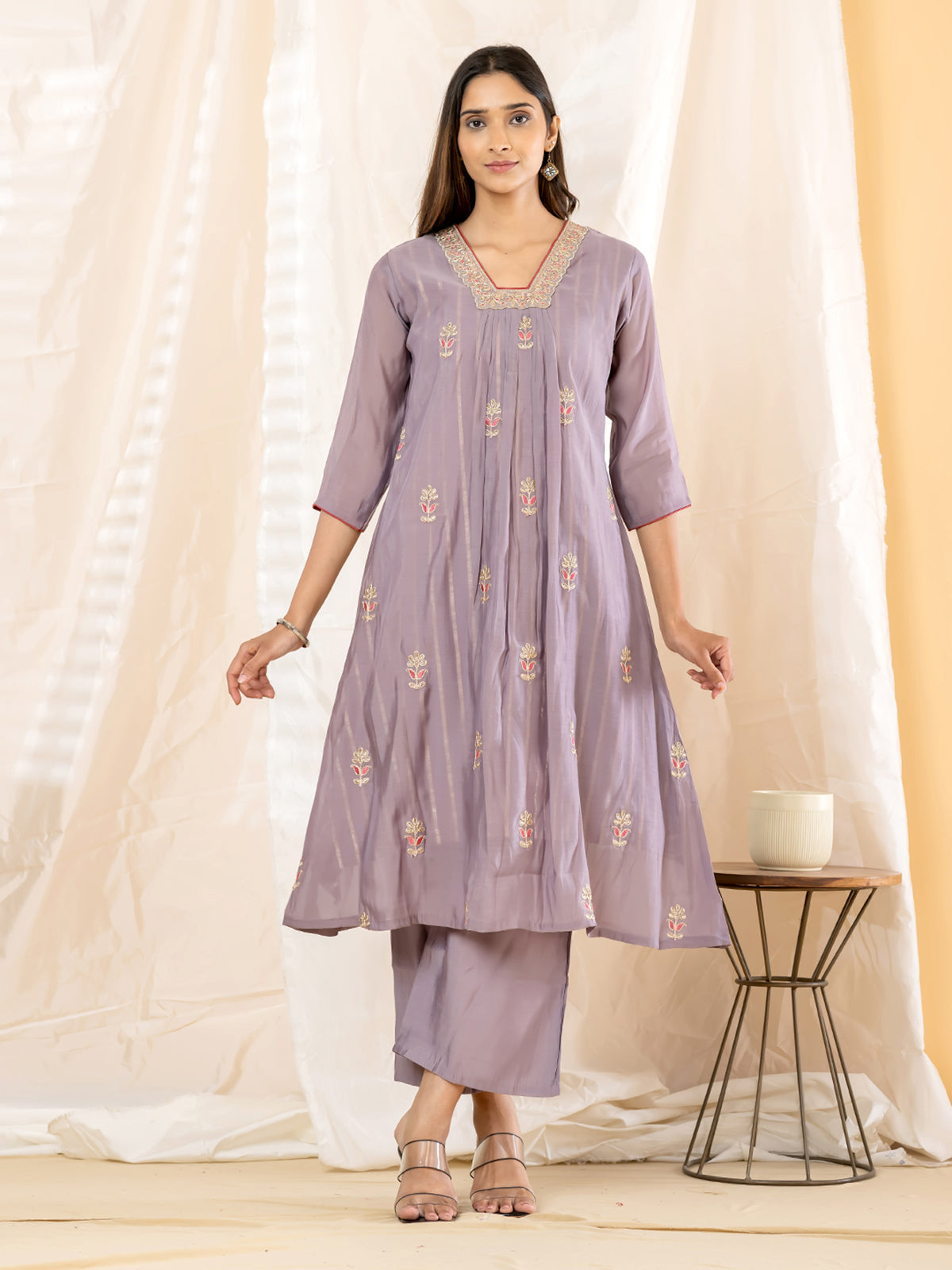 Lavender floral anarkali women palazzo kurti set