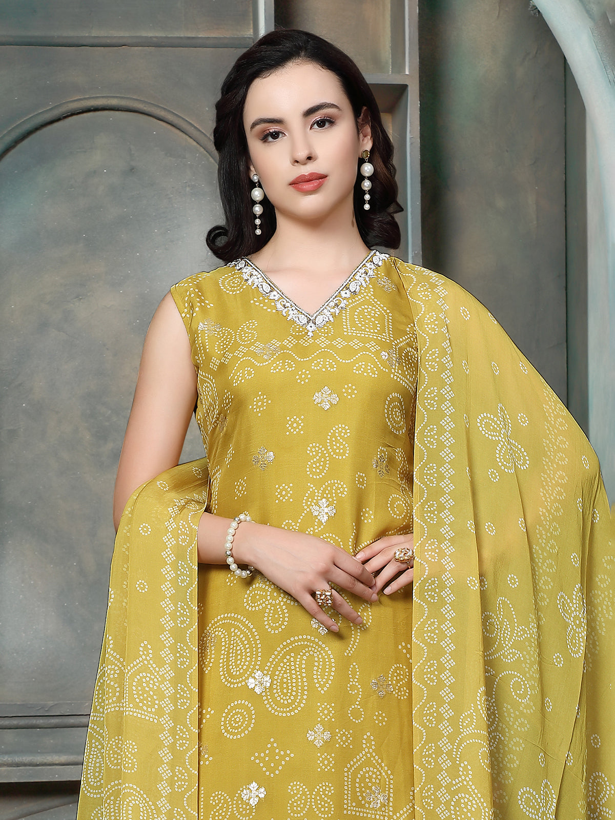 Yellow women bandhani embellished palazzo set