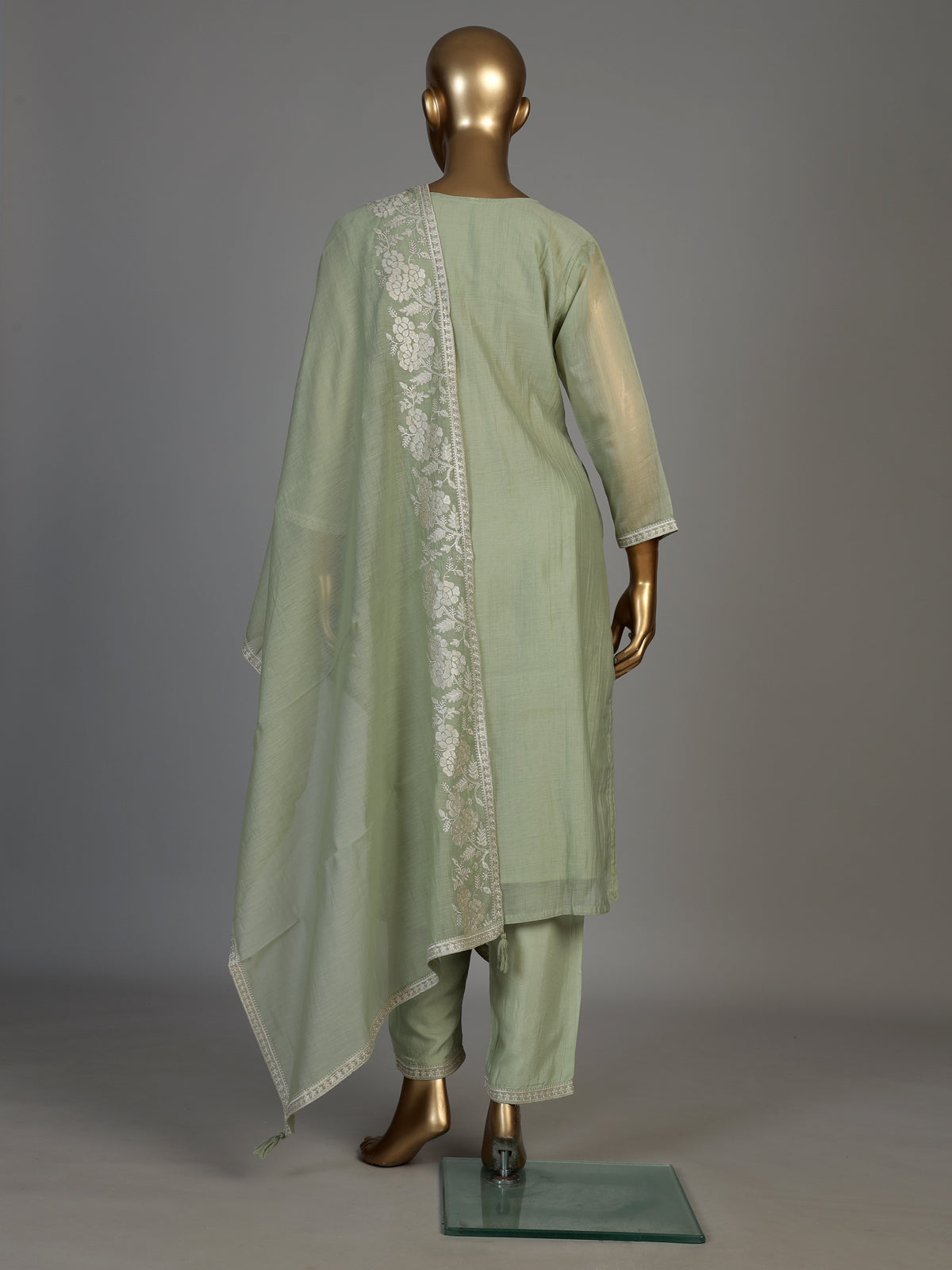 Green women floral zari kurti set