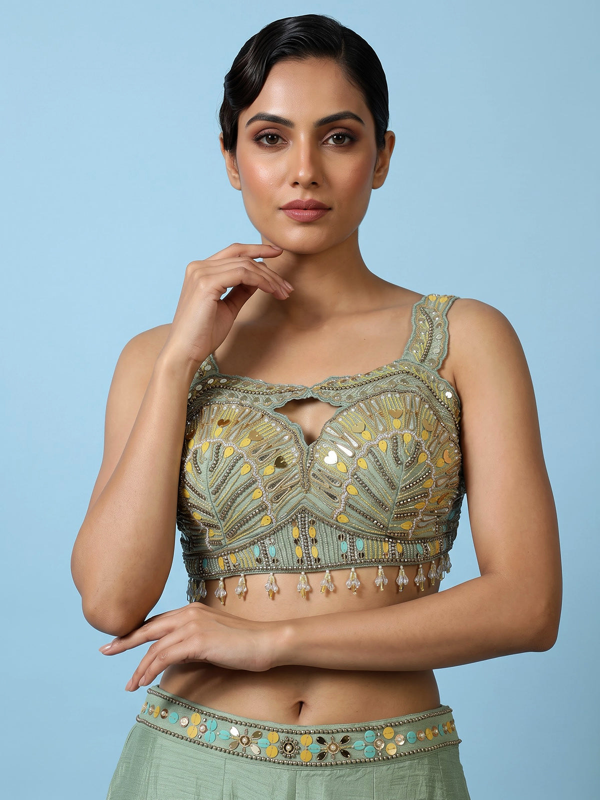 Green women shaded embellished palazzo suit