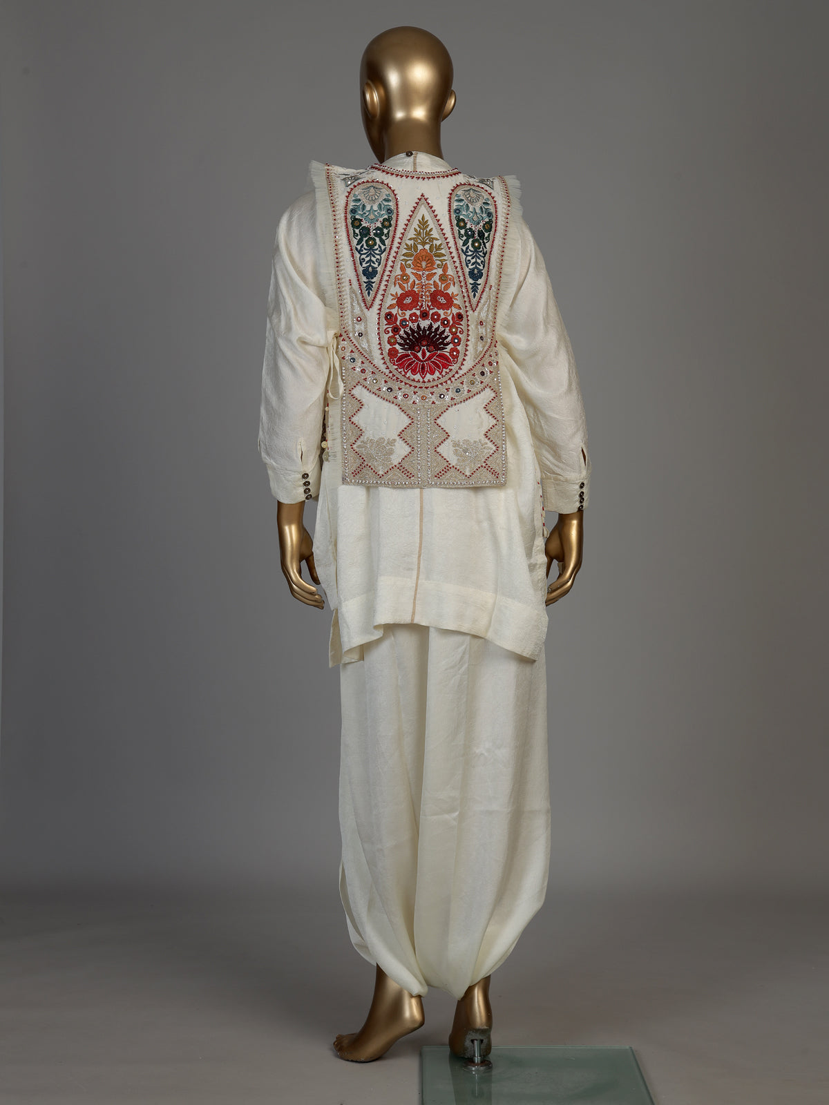 White women embellished jacket dhoti indo western