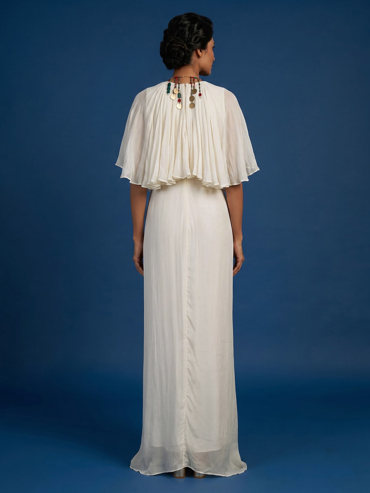 White women embellished cape style indo western