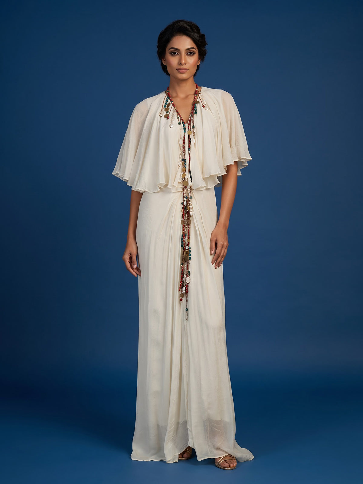 White women embellished cape style indo western