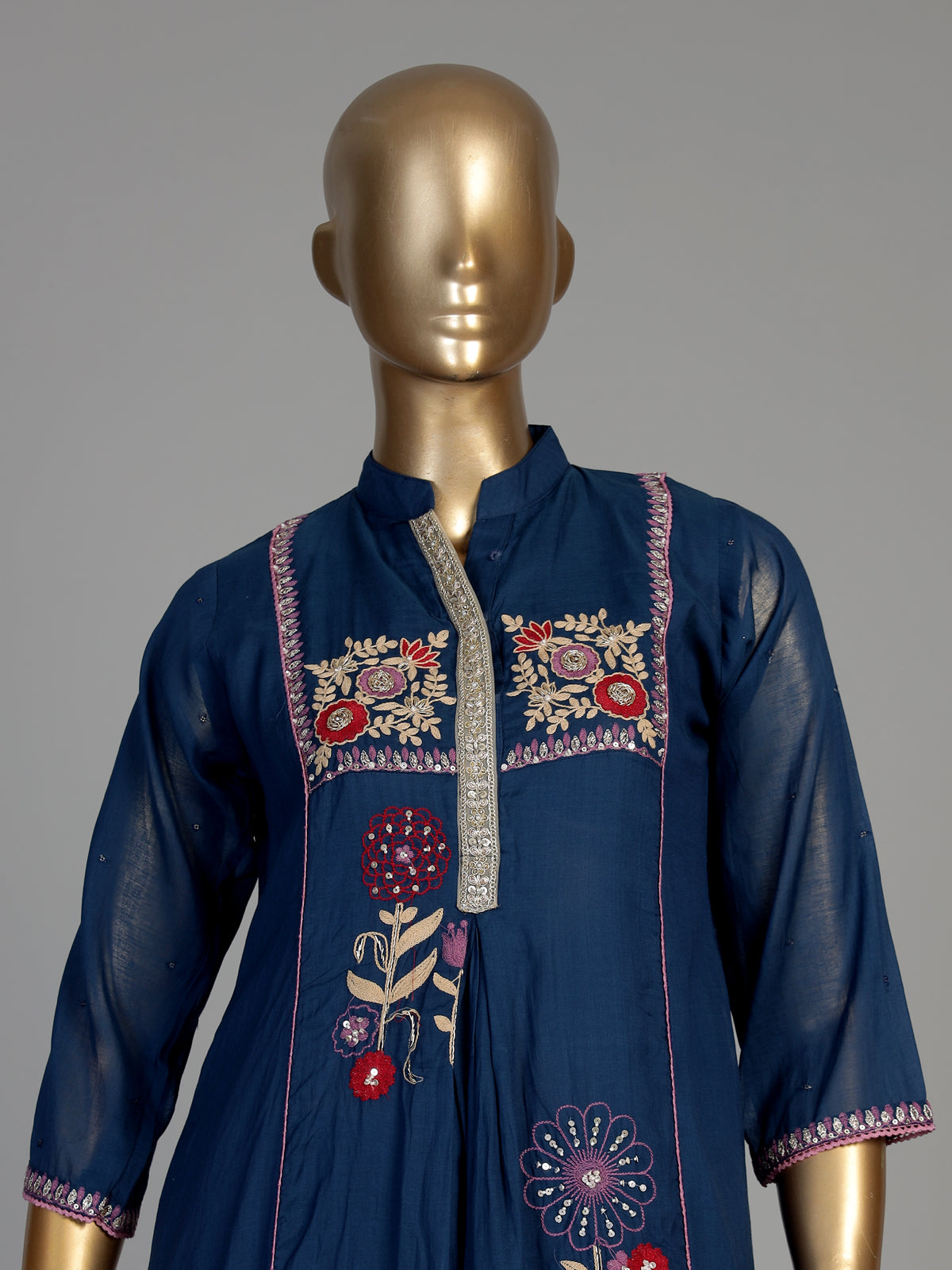 Navy blue women floral threadwork pant suit