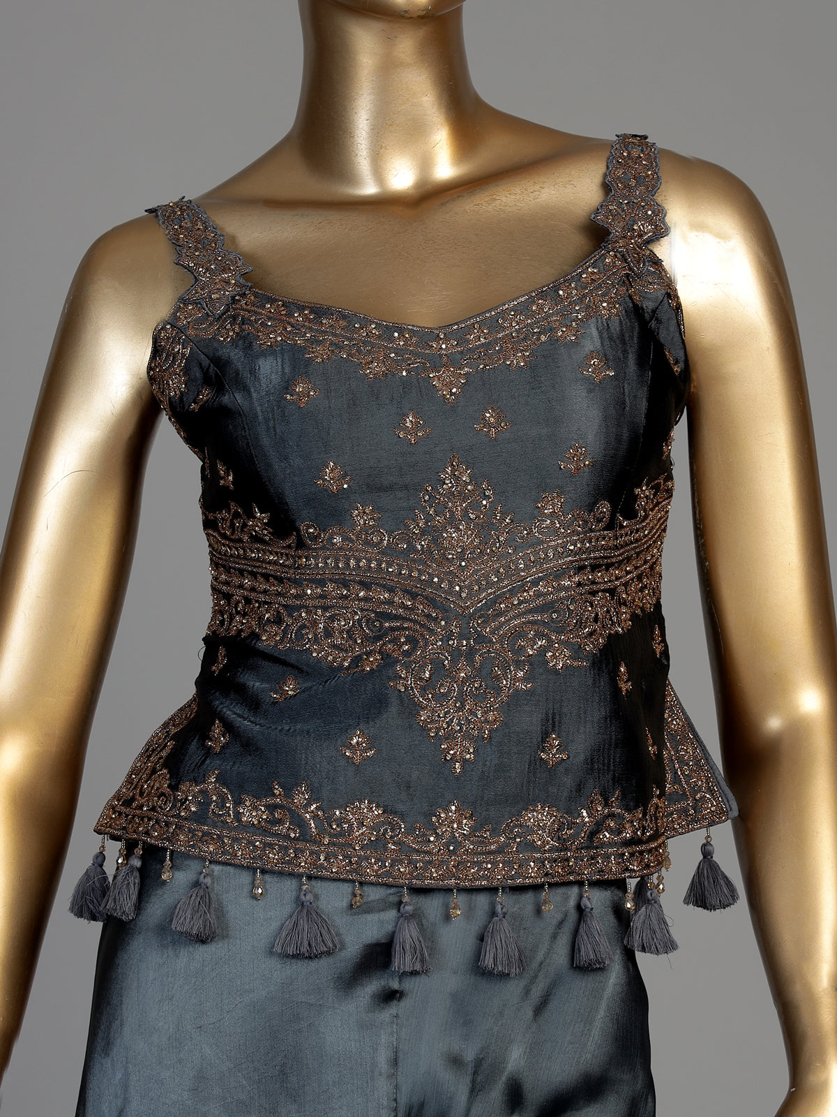 Grey women traditional medallion sharara suit
