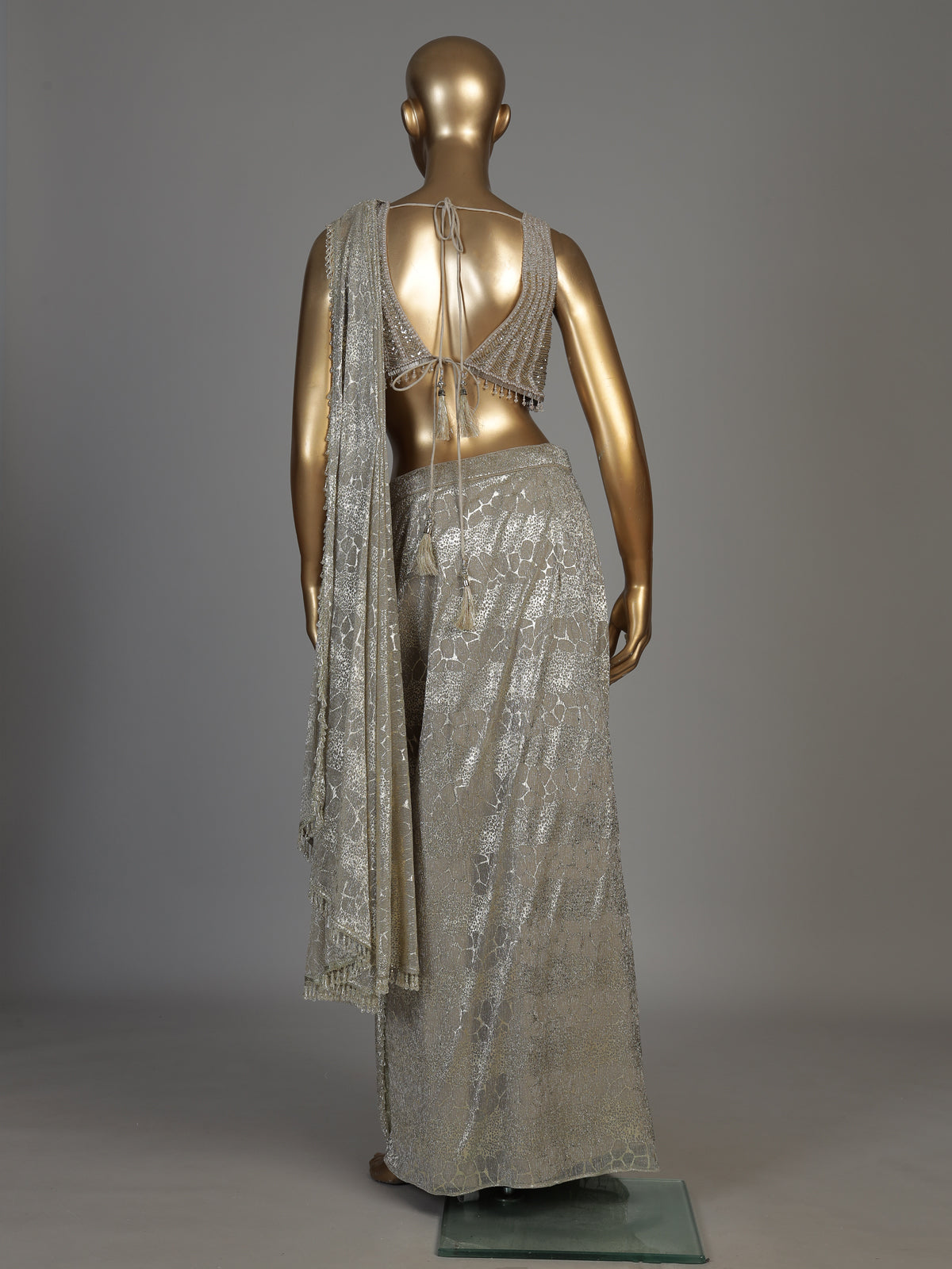 Beige women dazzling lurex ready to wear saree
